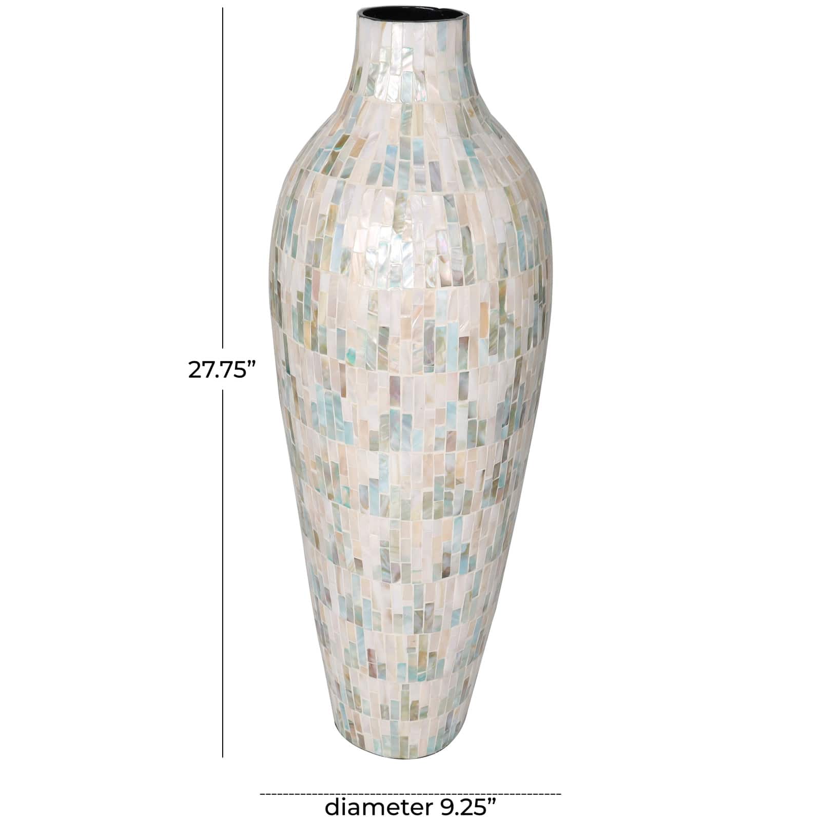 28" White Mother of Pearl Handmade Mosaic Inspired Vase with Pastel Blue & Pink Accents