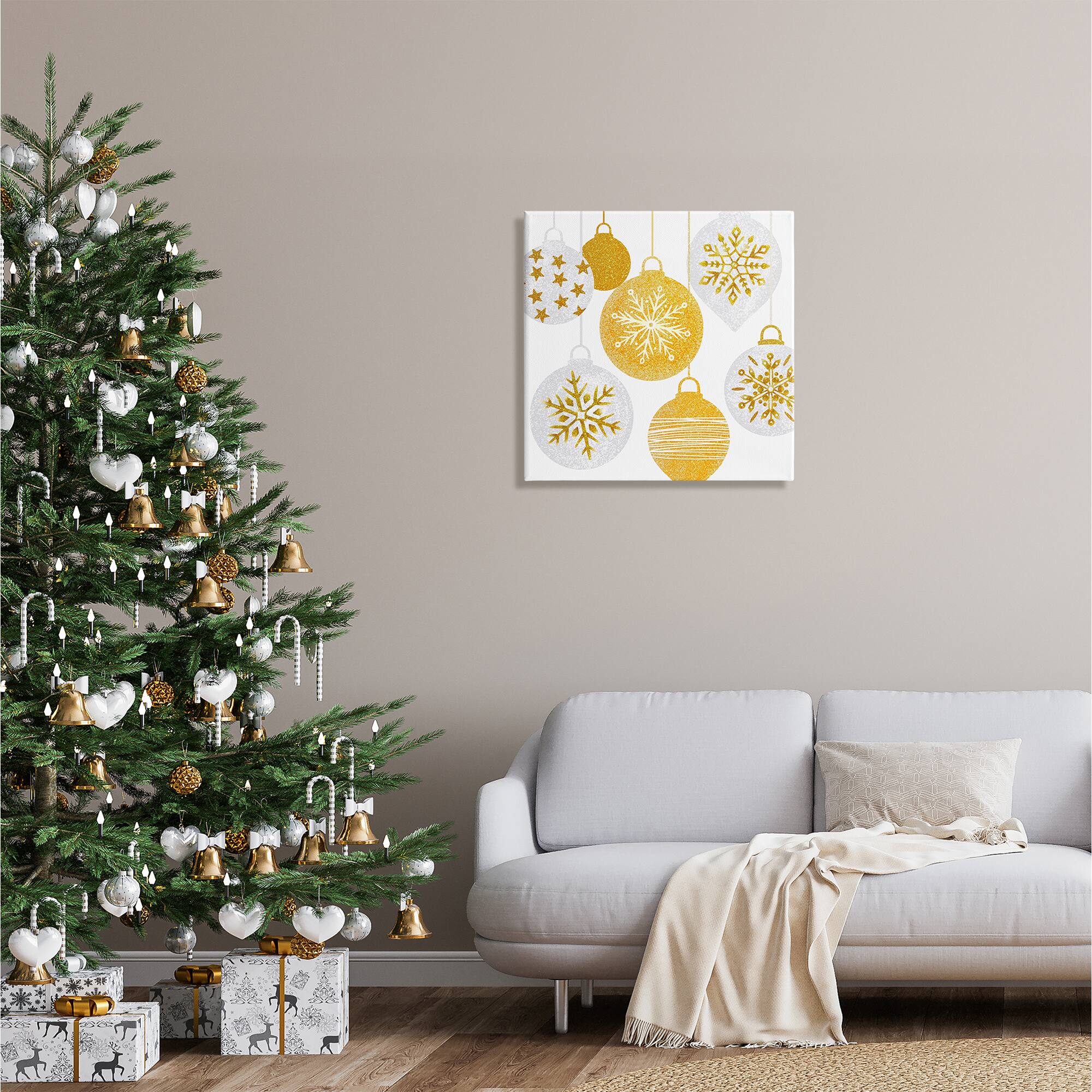 Stupell Industries Glimmering Hanging Christmas Baubles Canvas Wall Art