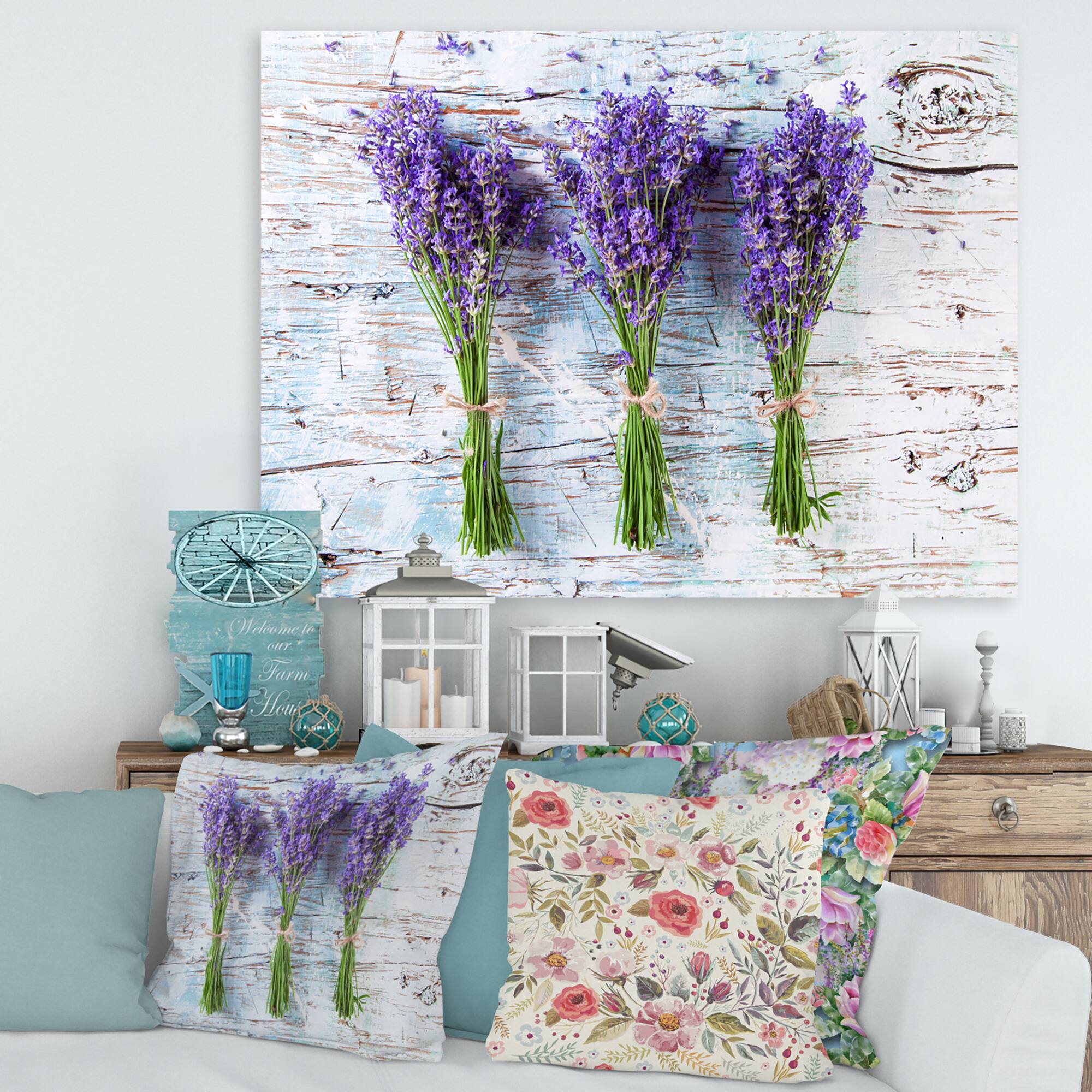 Designart - Fresh Lavender On Wood - Farmhouse Canvas Wall Art Print