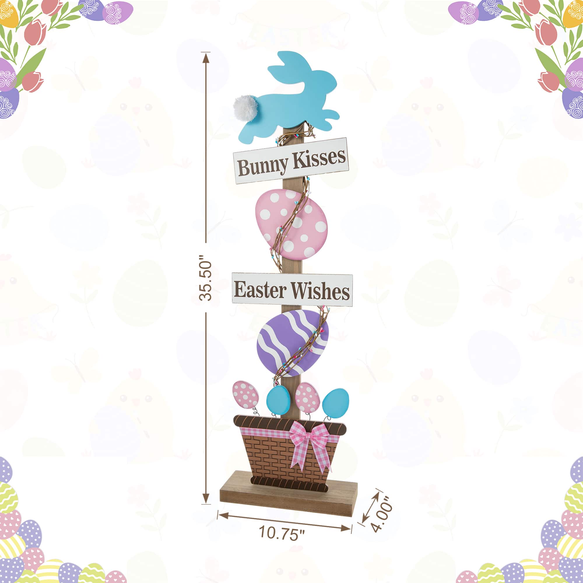 Glitzhome® 35.5" Easter Wooden Bunny & Eggs Porch Décor