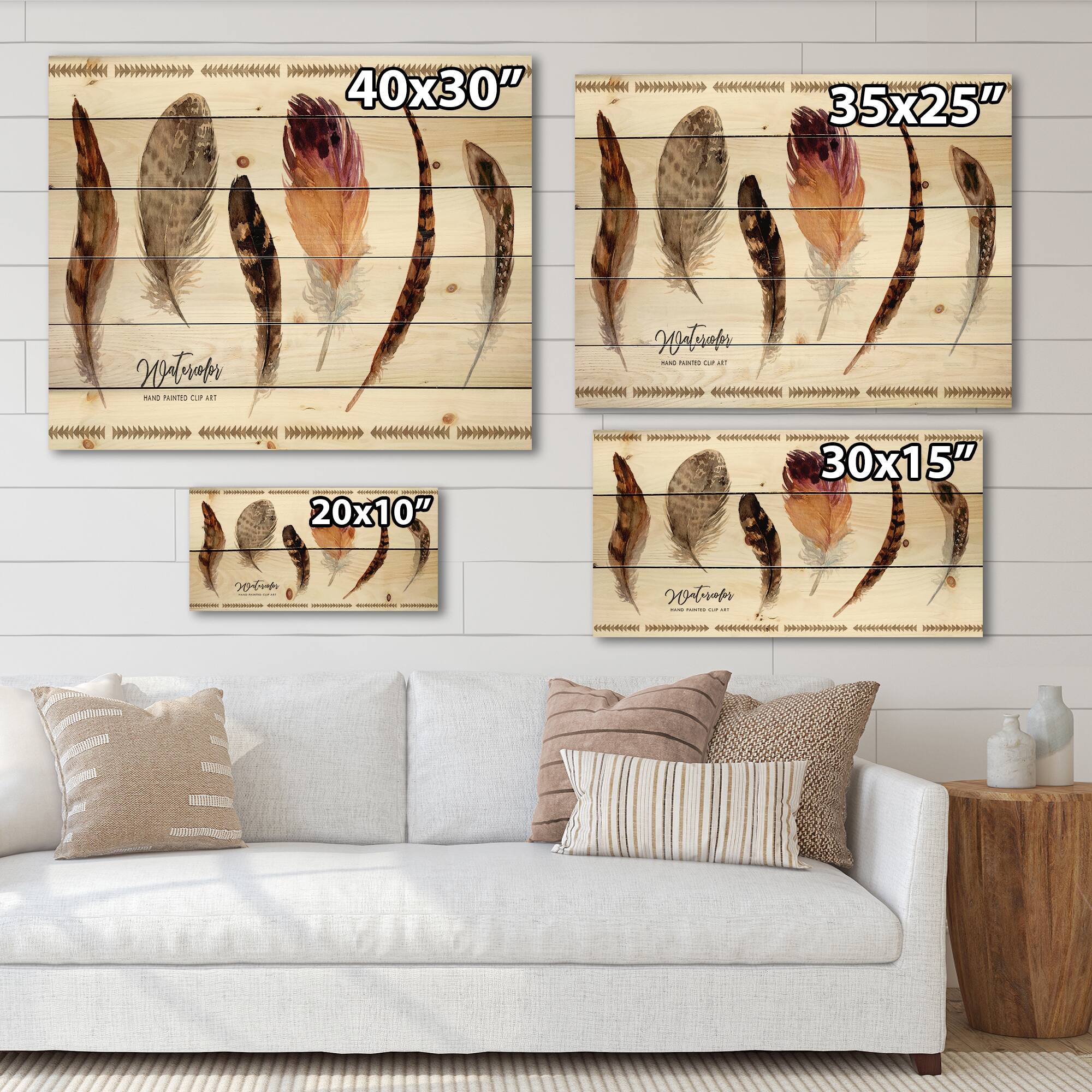 Designart - Exotic Vibrant Boho Feathers - Bohemian & Eclectic Print on Natural Pine Wood