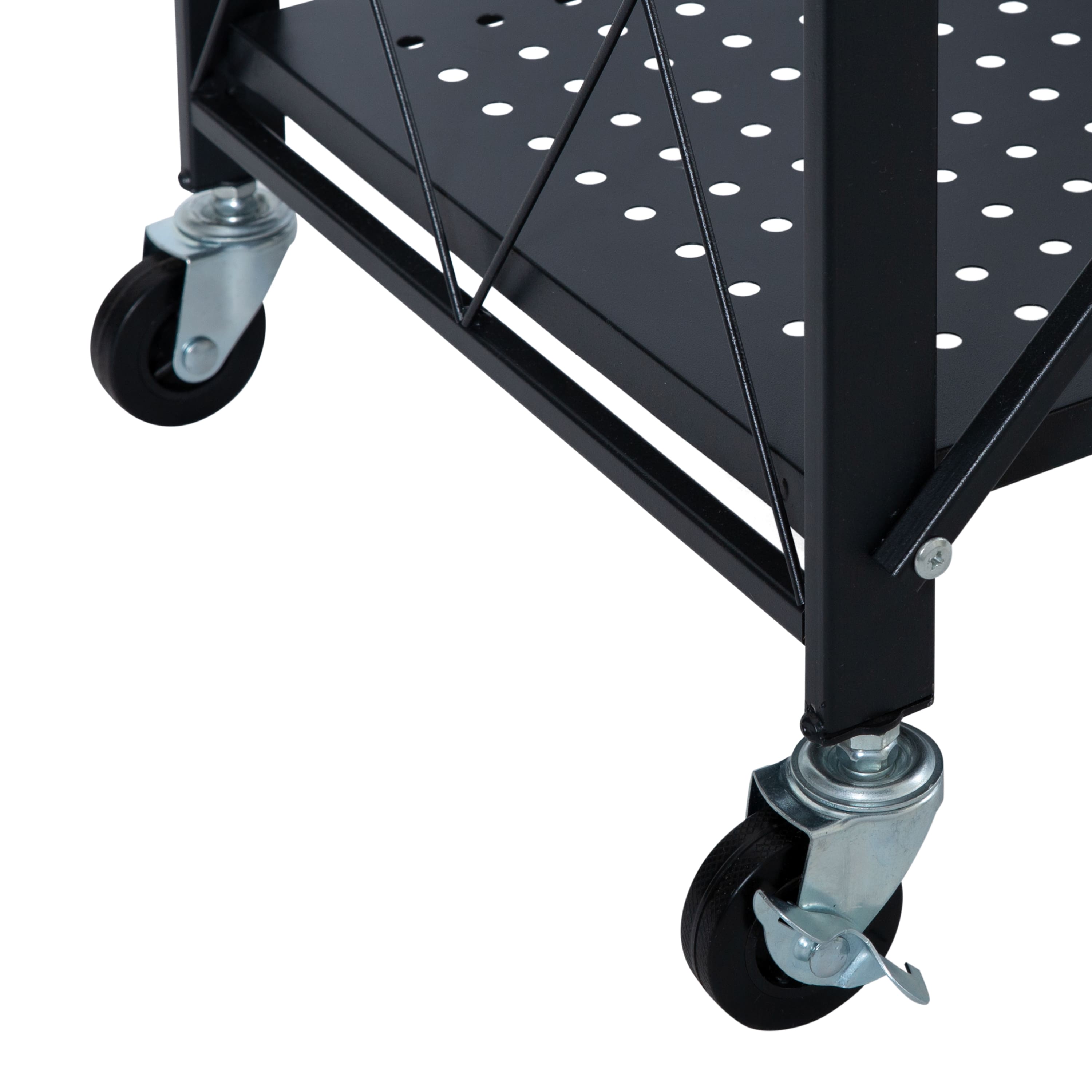 Organize It All Black -Tier Foldable Metal Rack with Wheels