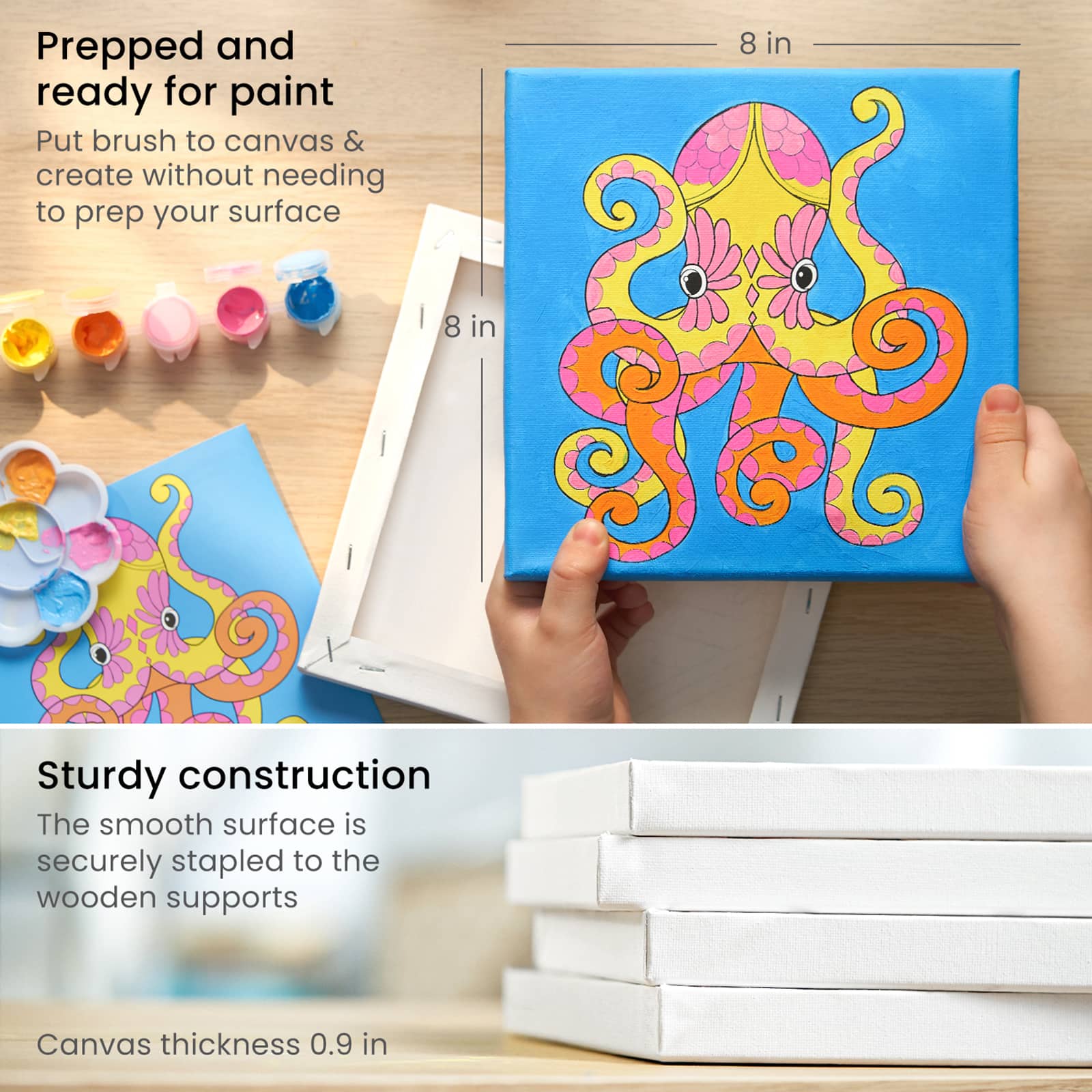 Arteza® Kids Canvas Paint Kit, 4 8x8 Canvas with Brushes & Paints Ocean Scenes