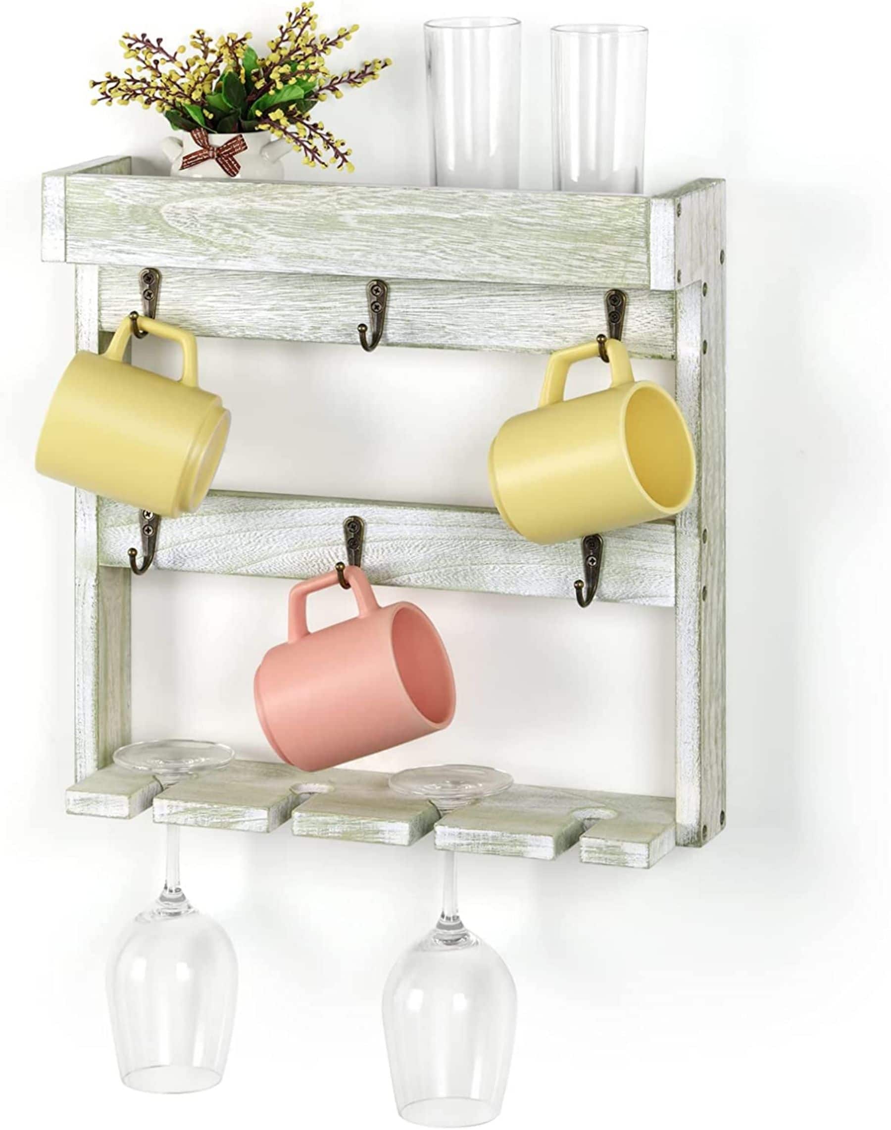 NEX™ 16" White Wood Wall-Mounted Coffee Mug Rack