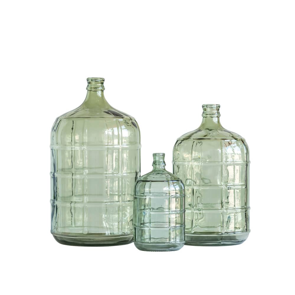 Hello Honey® 11" Transparent Green Vintage Embossed Windowpane Glass Bottle