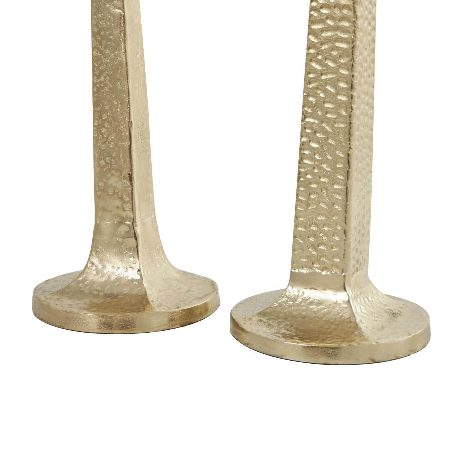 Gold Aluminum Tall Hammered Candle Holder Set