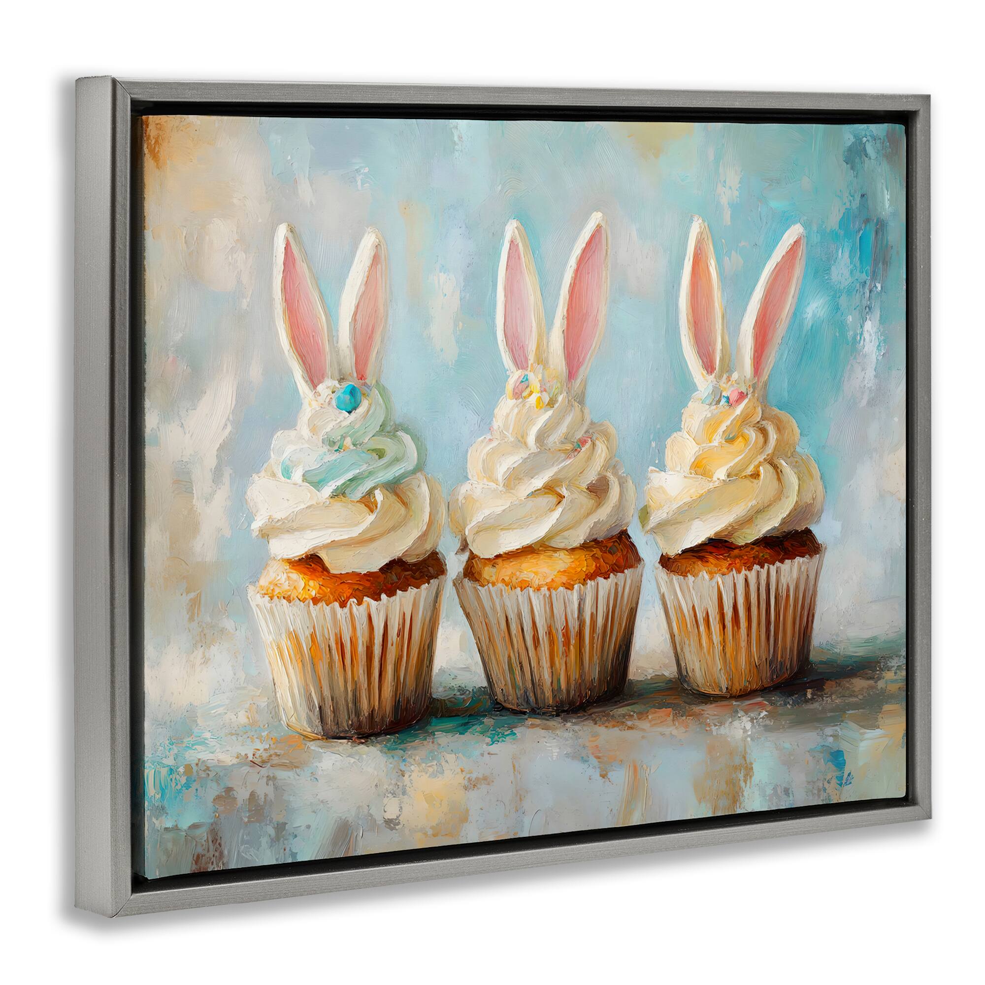 Stupell Industries Festive Bunny Ear Cupcakes Floating Frame Wall Art