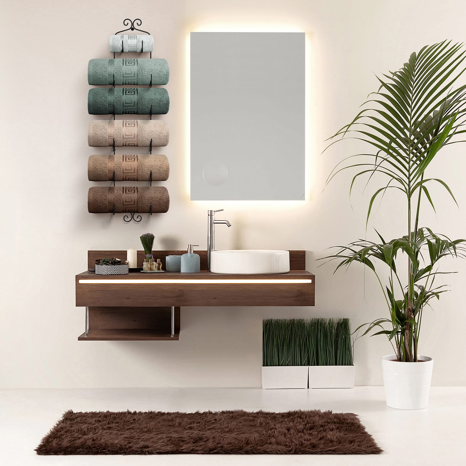 Sorbus 45" Elegant Black Wall-Mounted 6-Bottle Wine & Towel Rack
