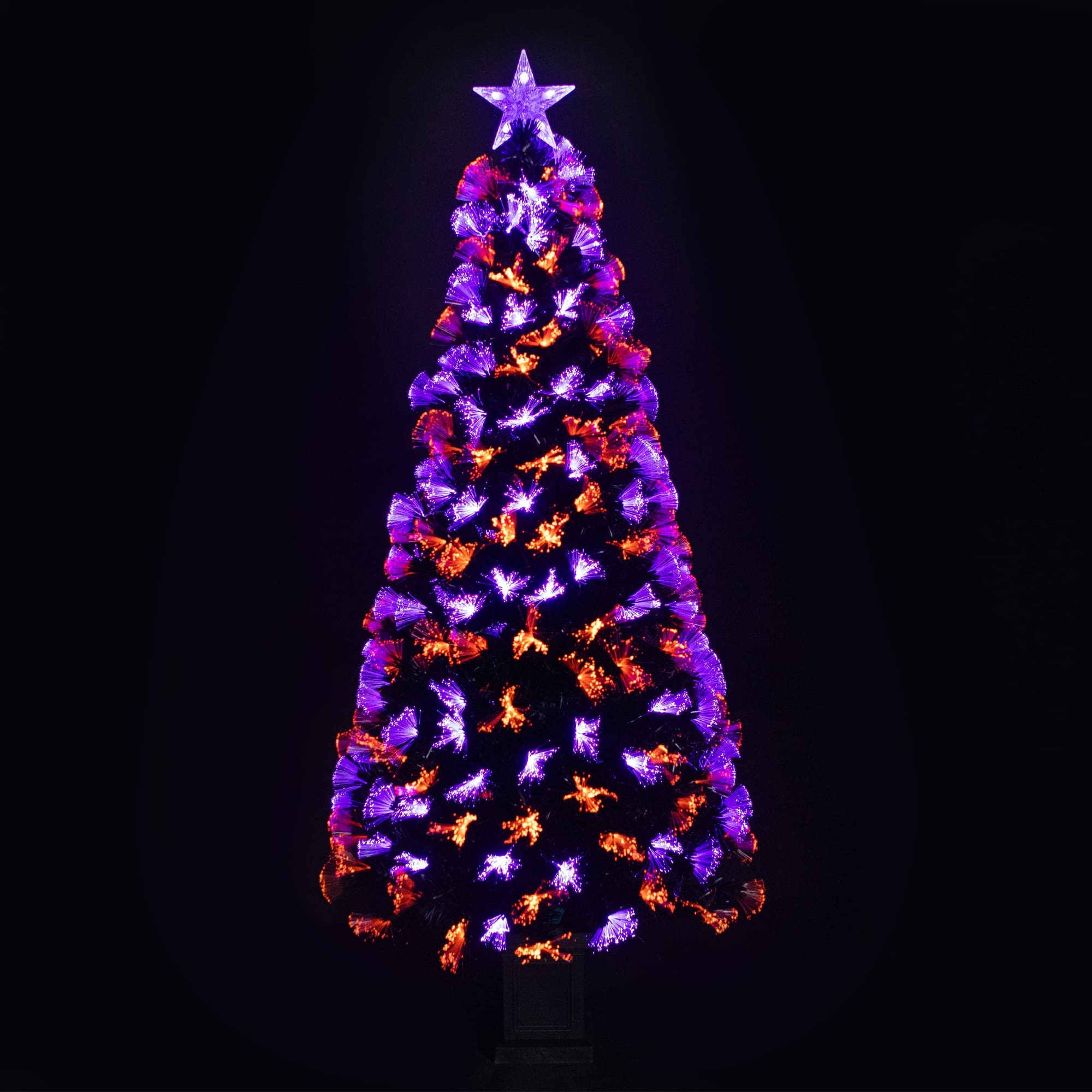 Northlight 6ft. Fiber Optic Orange & Purple LED Artificial Black Pine Halloween Potted Tree