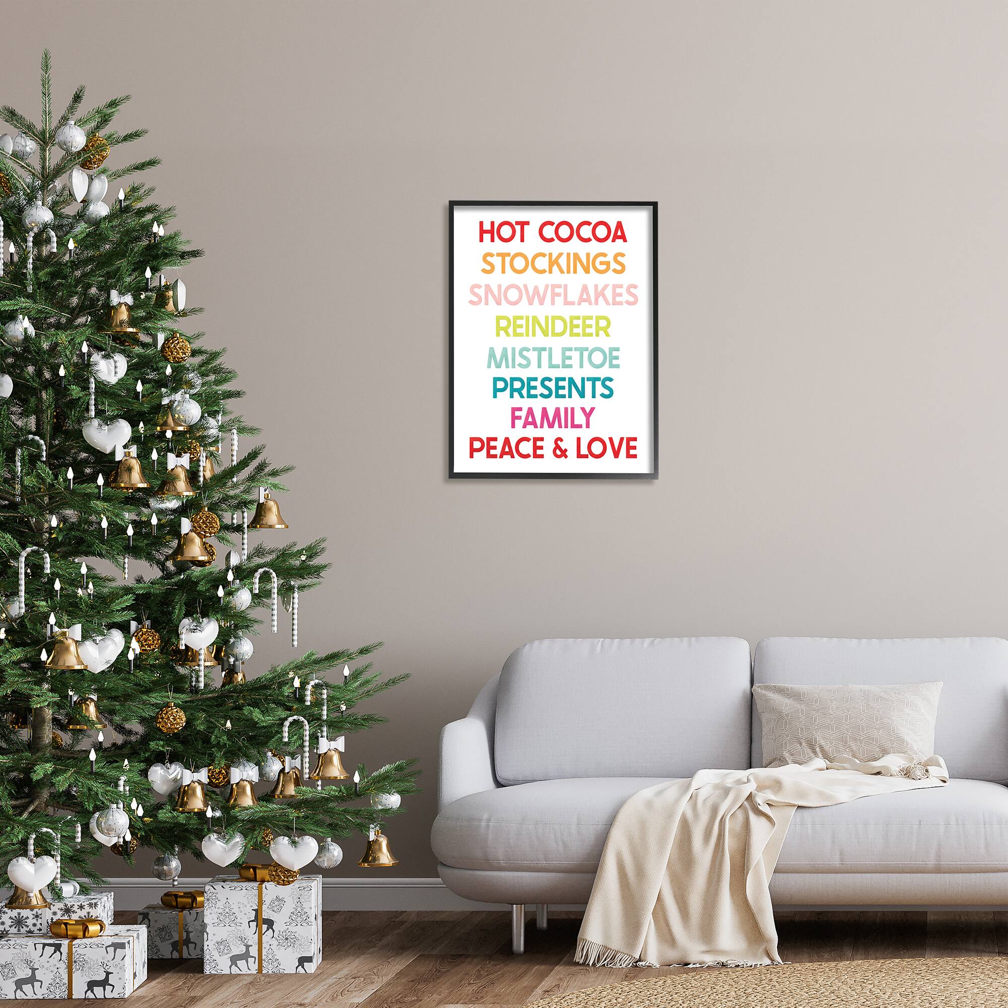 Stupell Industries Peace & Love Rainbow Christmas List Framed Giclee Art