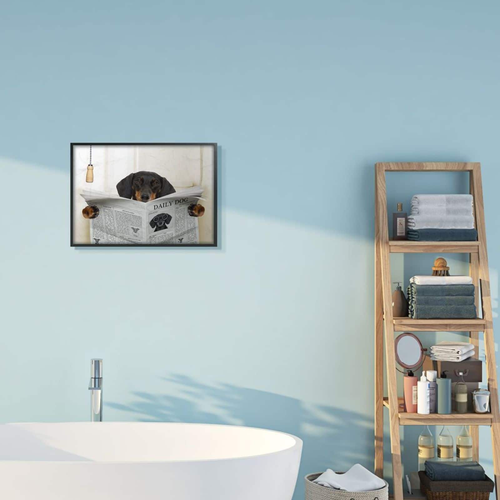 Stupell Industries Dog On Toilet with Newspaper Black Framed Wall Art