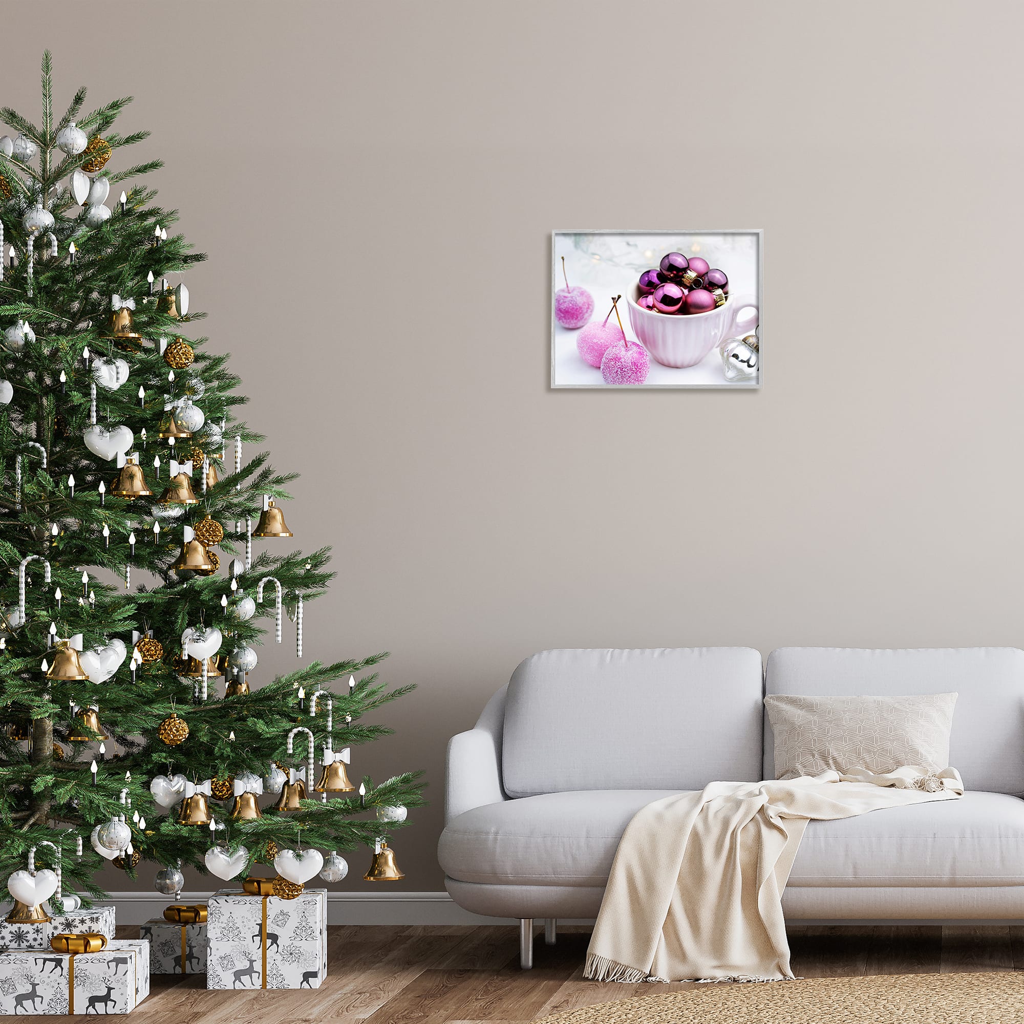 Stupell Industries Glimmering Pink Christmas Ornaments Framed Giclee Art