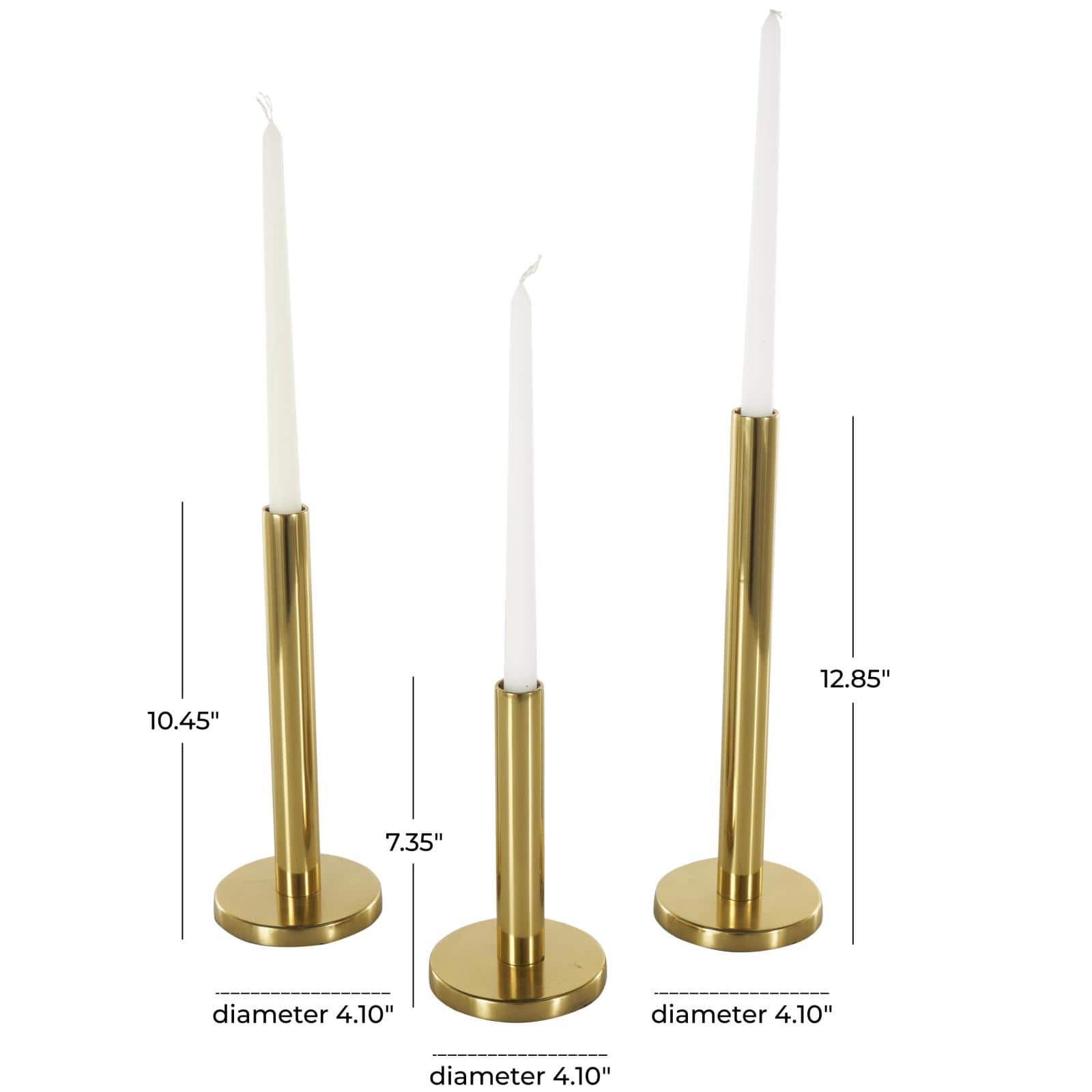 Gold Stainless Steel Metal Slim Minimalistic Candle Holder with Round Base Set