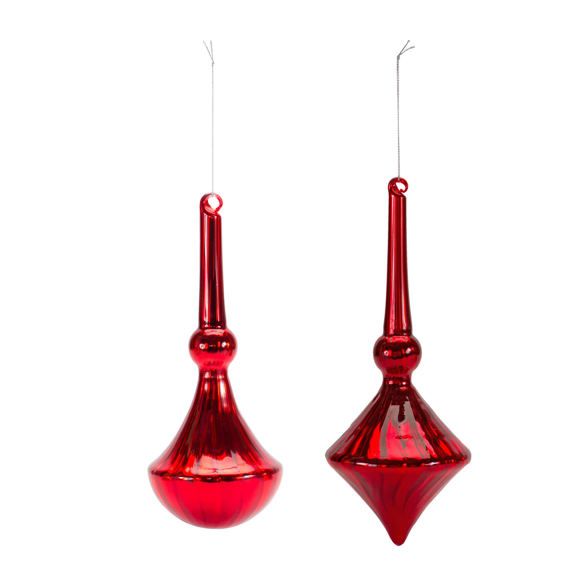 6 Pack 10.5" Red Finial Glass Ornaments 