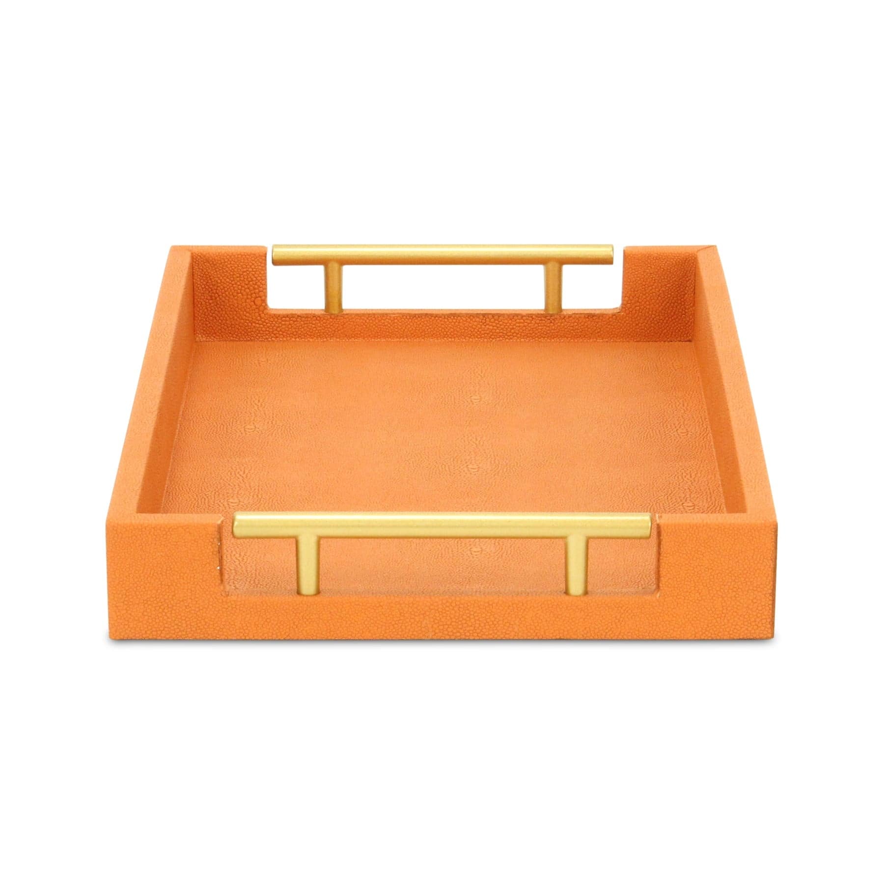 HomeRoots 15.75" x 9.5" Faux Shagreen Serving Tray with Gold Handles