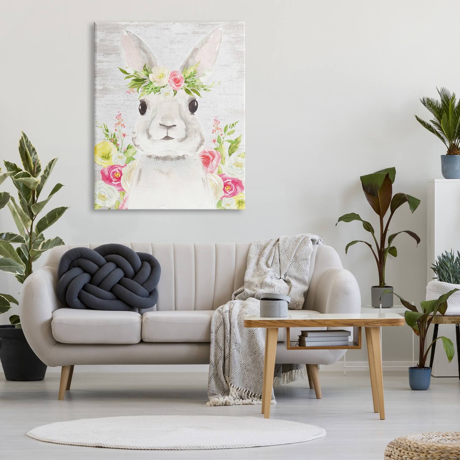 Stupell Industries Rustic Easter Bunny Flower Crown Spring Bouquet Canvas Wall Art