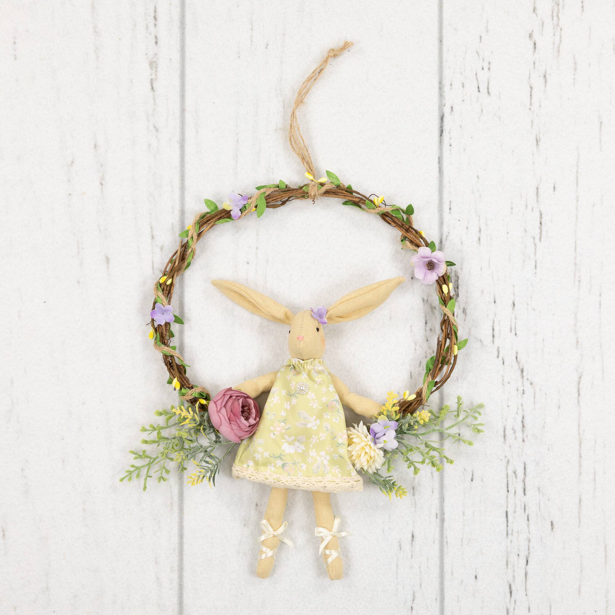 10" Girl Bunny Artificial Floral Easter Wreath