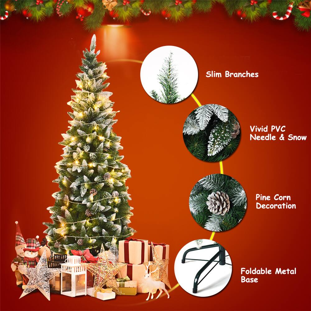 Costway 6ft. Unlit Snow Flocked Pencil Artificial Christmas Tree