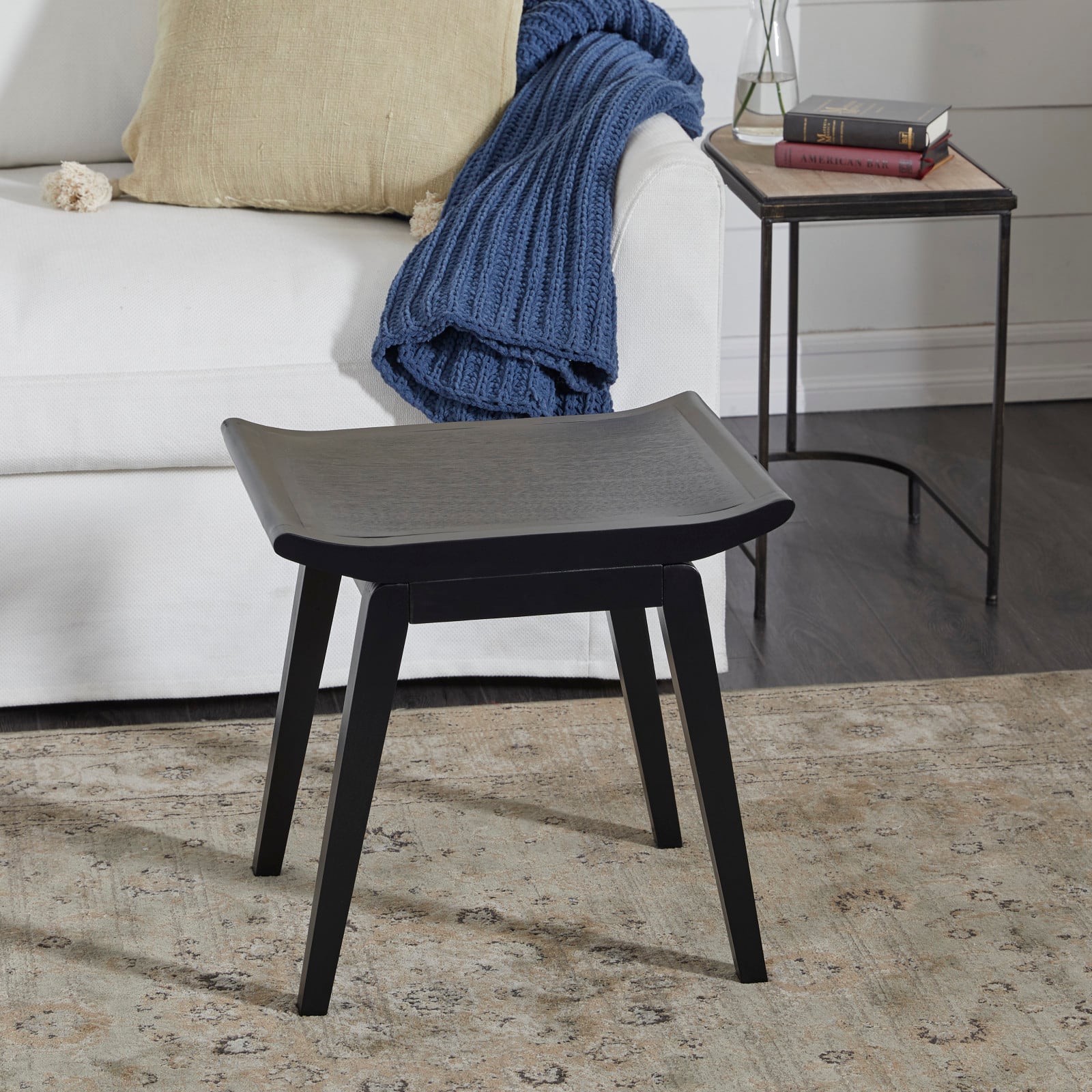 17'' Black Wood Traditional Stool