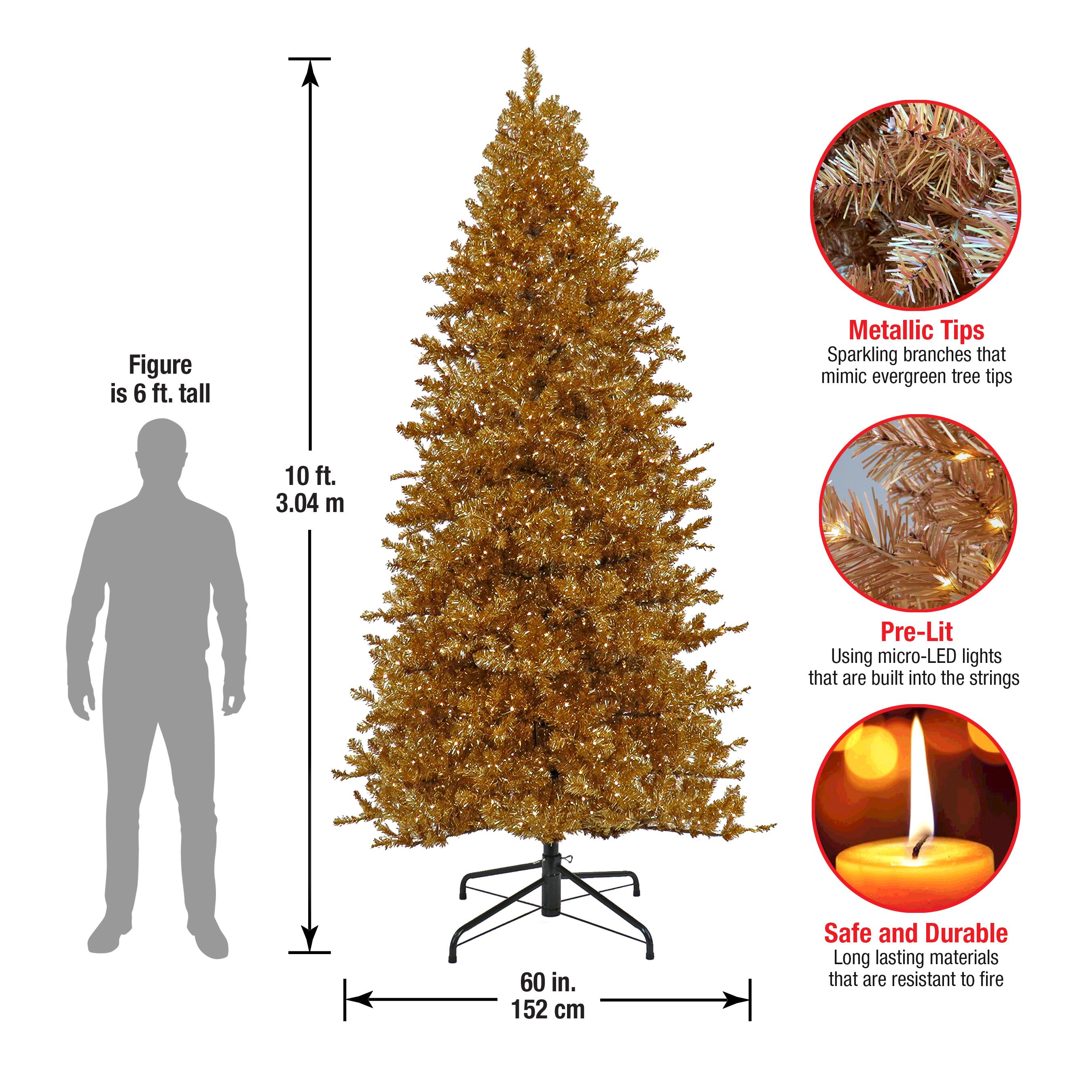 10ft. Pre-Lit True Gold Metallic Artificial Christmas Tree, White LED Lights