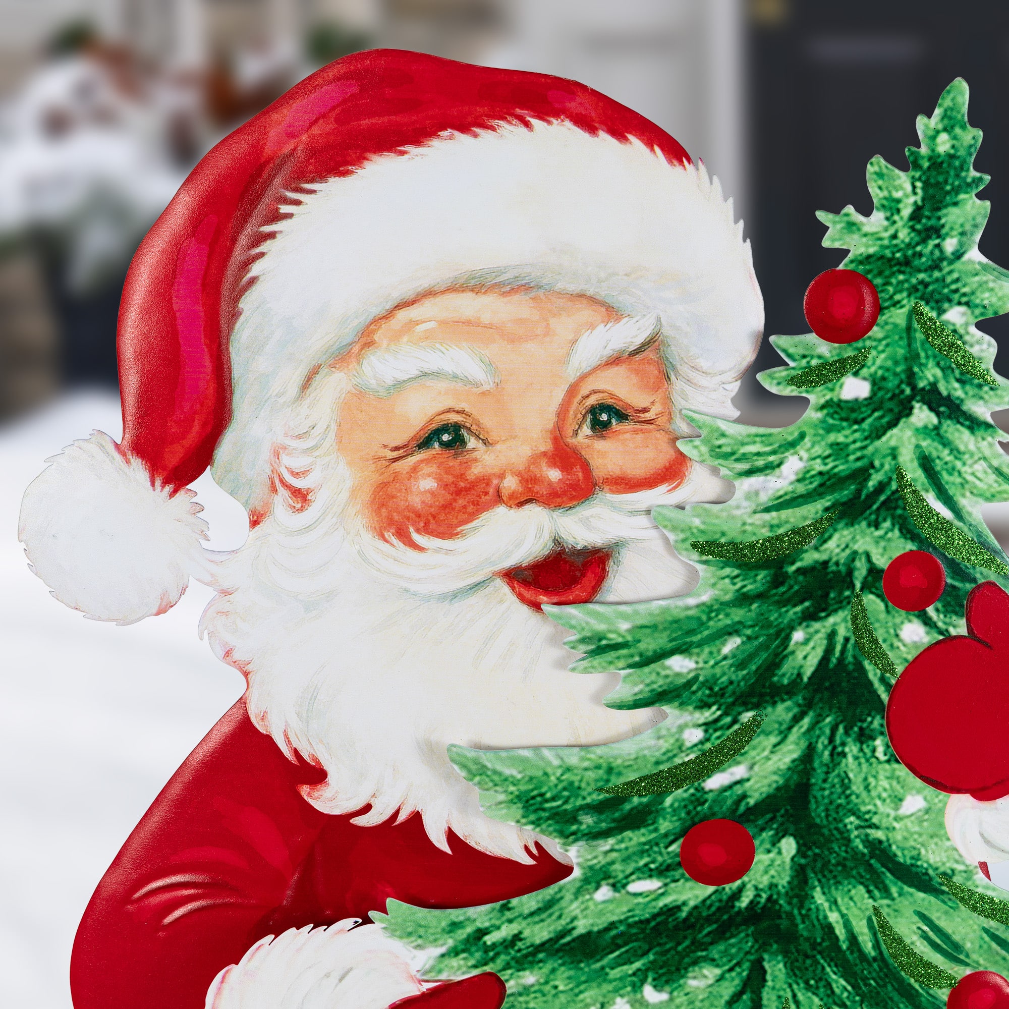 Glitzhome® 36" Christmas Metal Santa with Tree Yard Stake