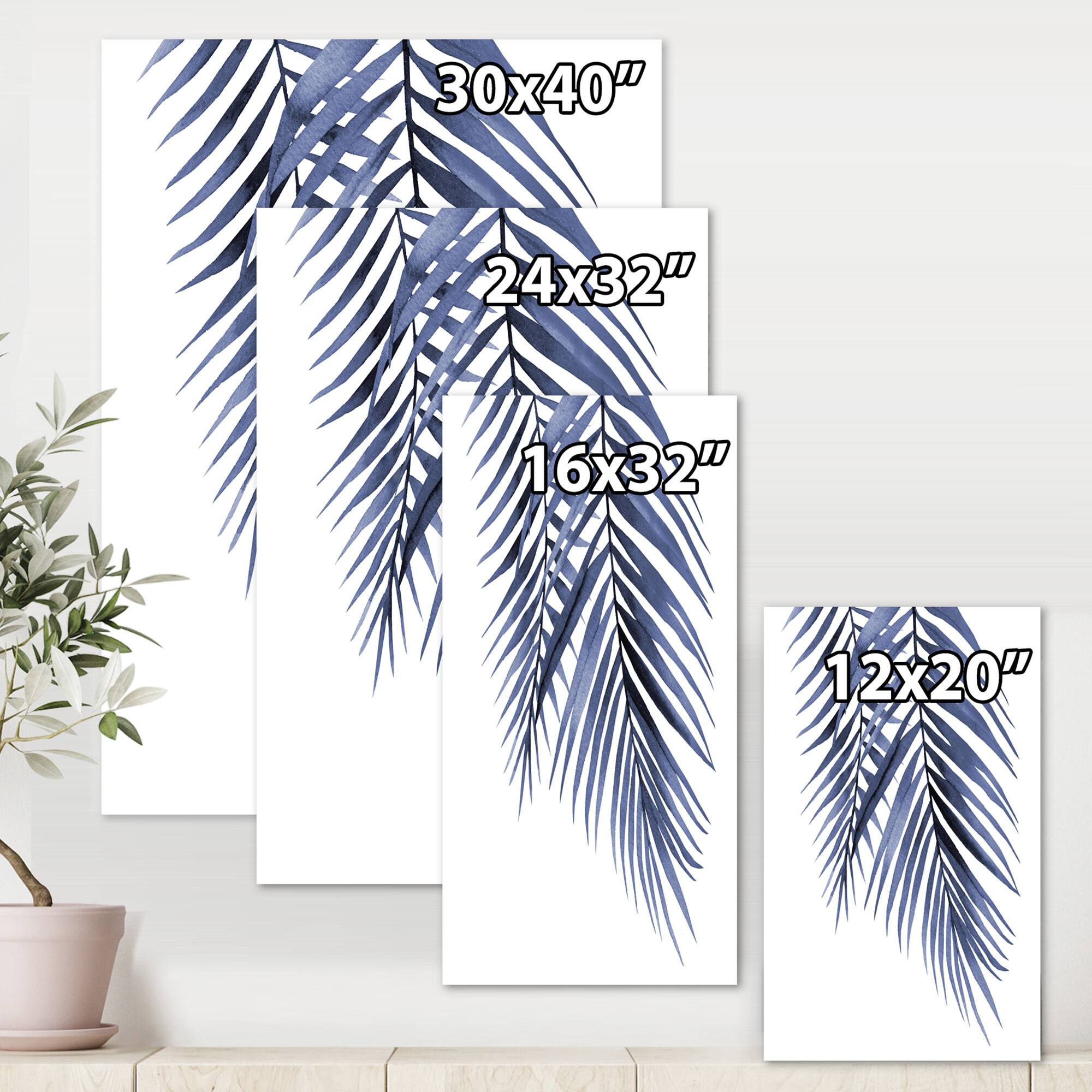 Designart - Blue Palm Leaves Abstract Tropical Branches - Traditional Canvas Wall Art Print