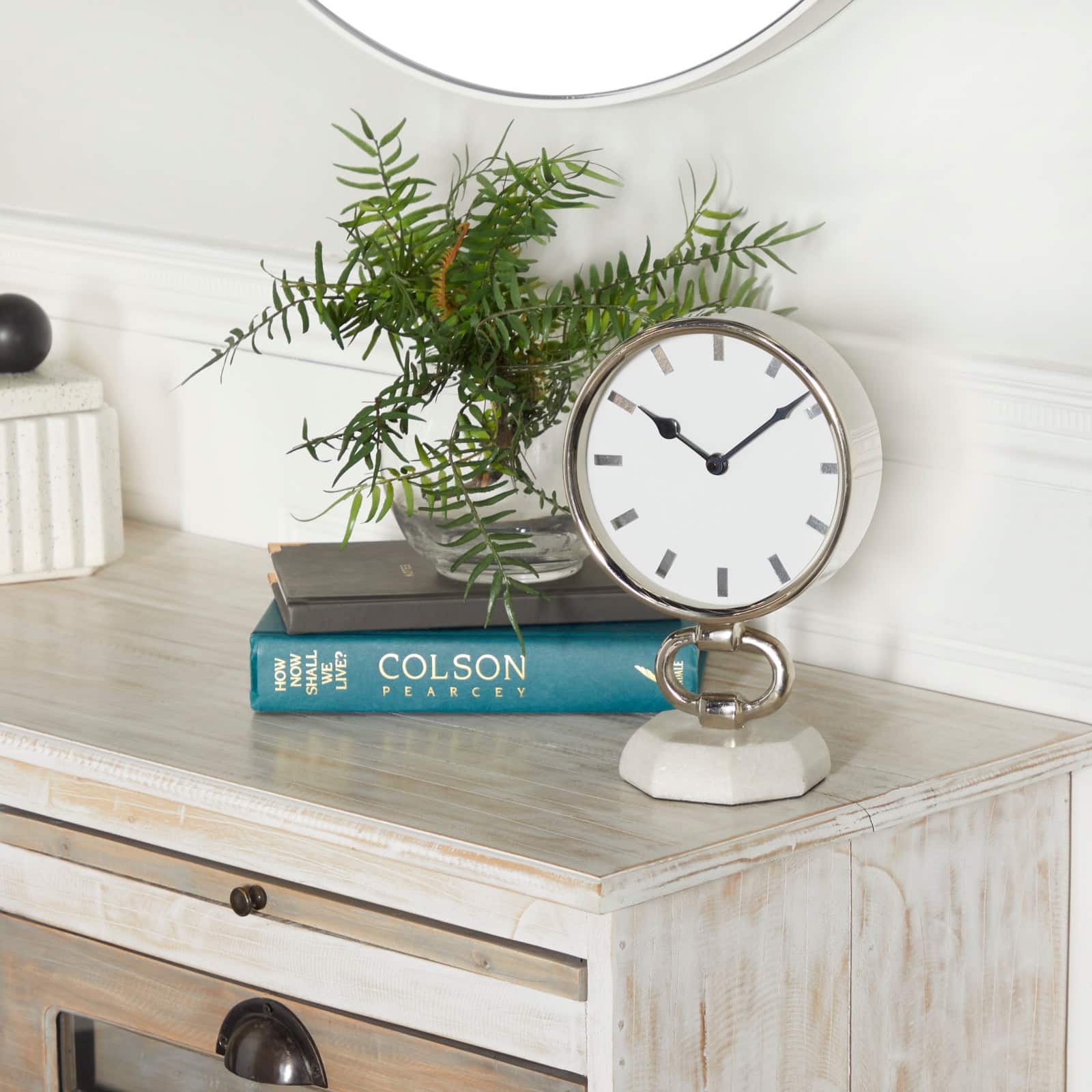 Silver Modern Abstract Clock, 6" x 4" x 10"