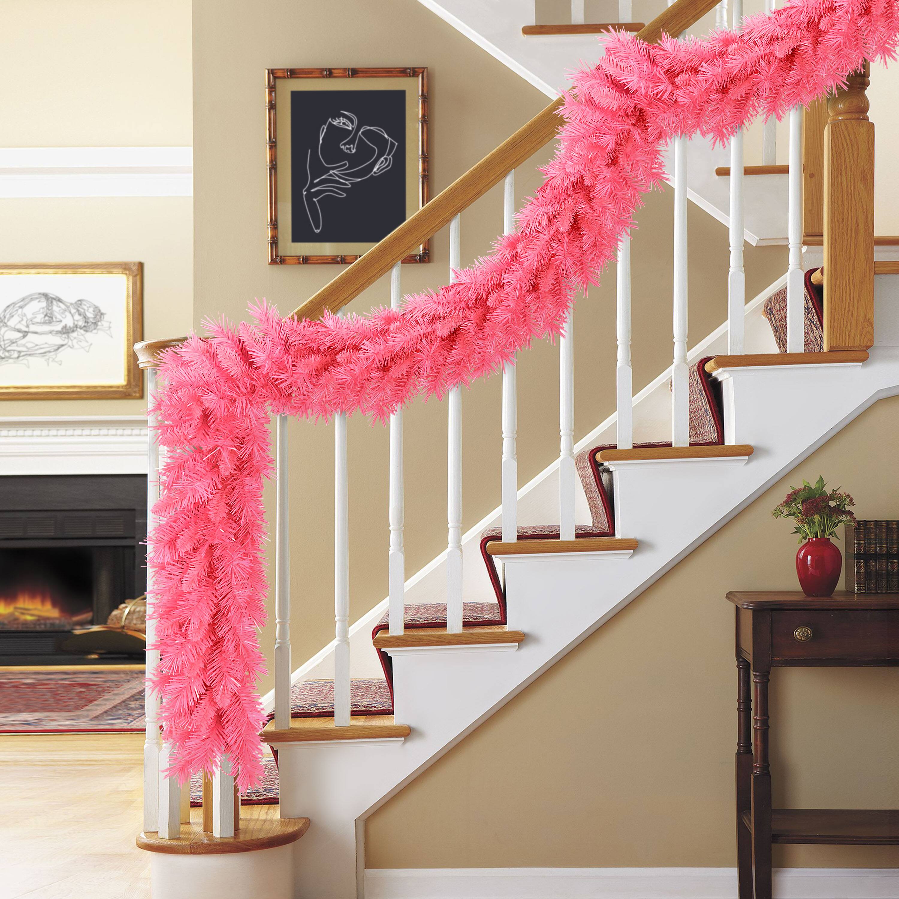 9ft. Pink Artificial Round Valley Pine Garland
