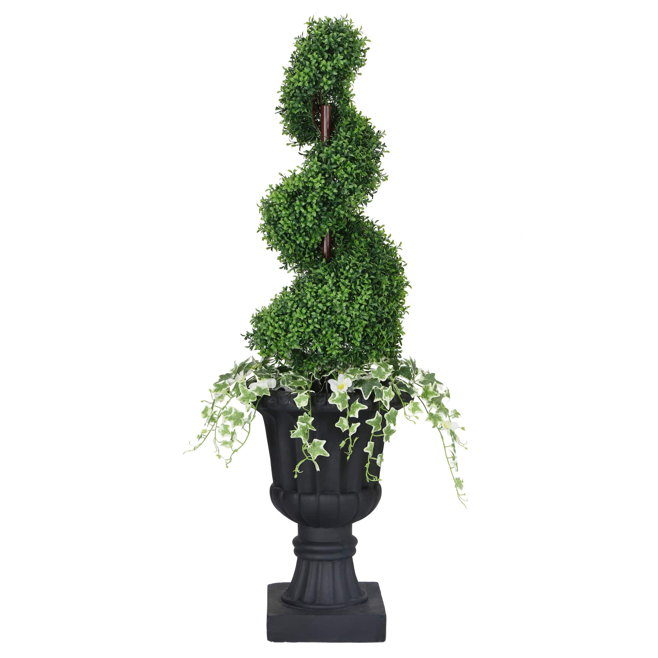 4.5ft. Topiary Spiral Boxwood Artificial Tree in Decorative Urn