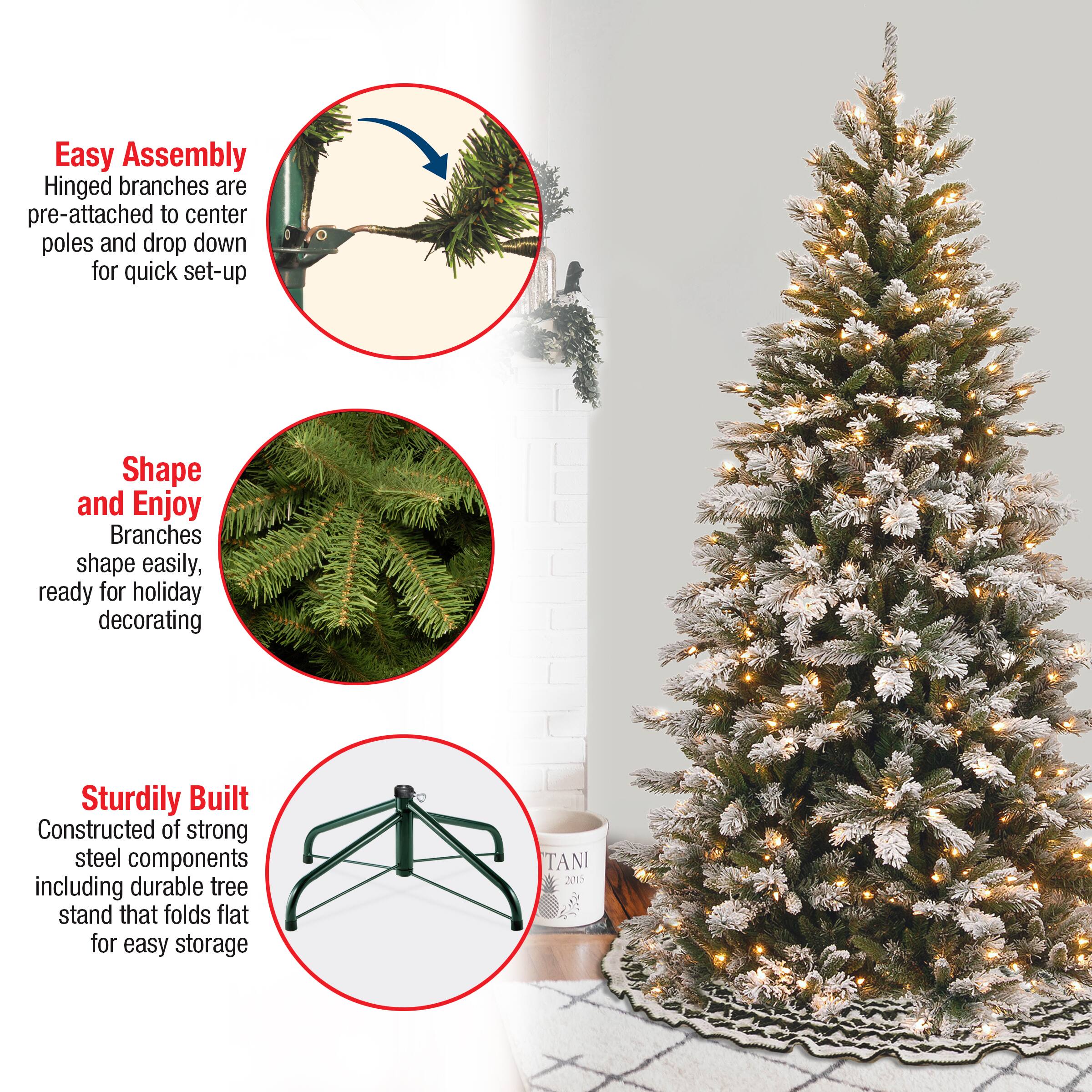 7.5 ft. Pre-Lit Snowy Mountain Pine Slim Hinged Artificial Christmas Tree, Clear Lights