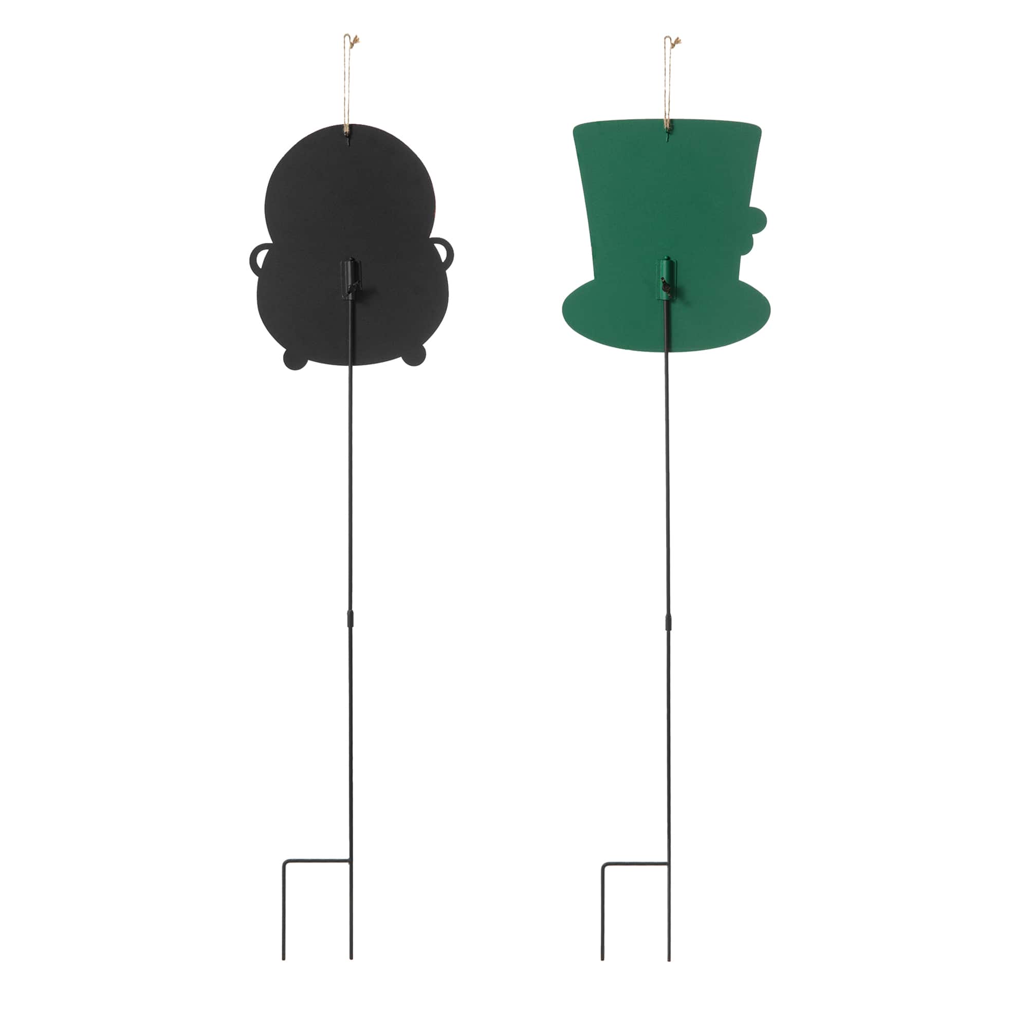 Glitzhome® St. Patrick's Pot of Gold & Leprechaun Hat Metal Yard Stake Set