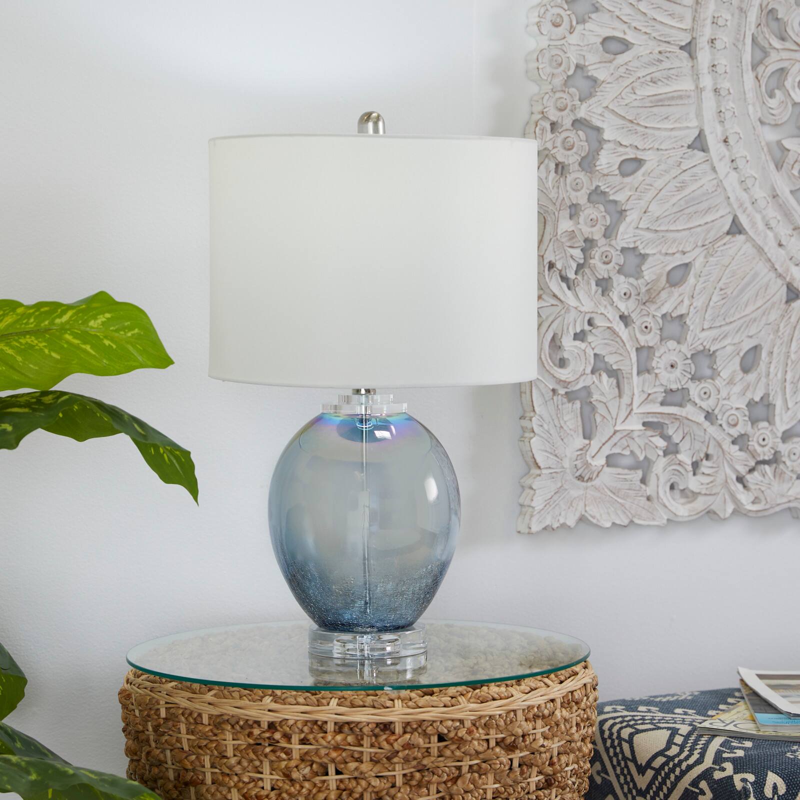 Blue Glass Table Lamp Set of 2 14", 23"