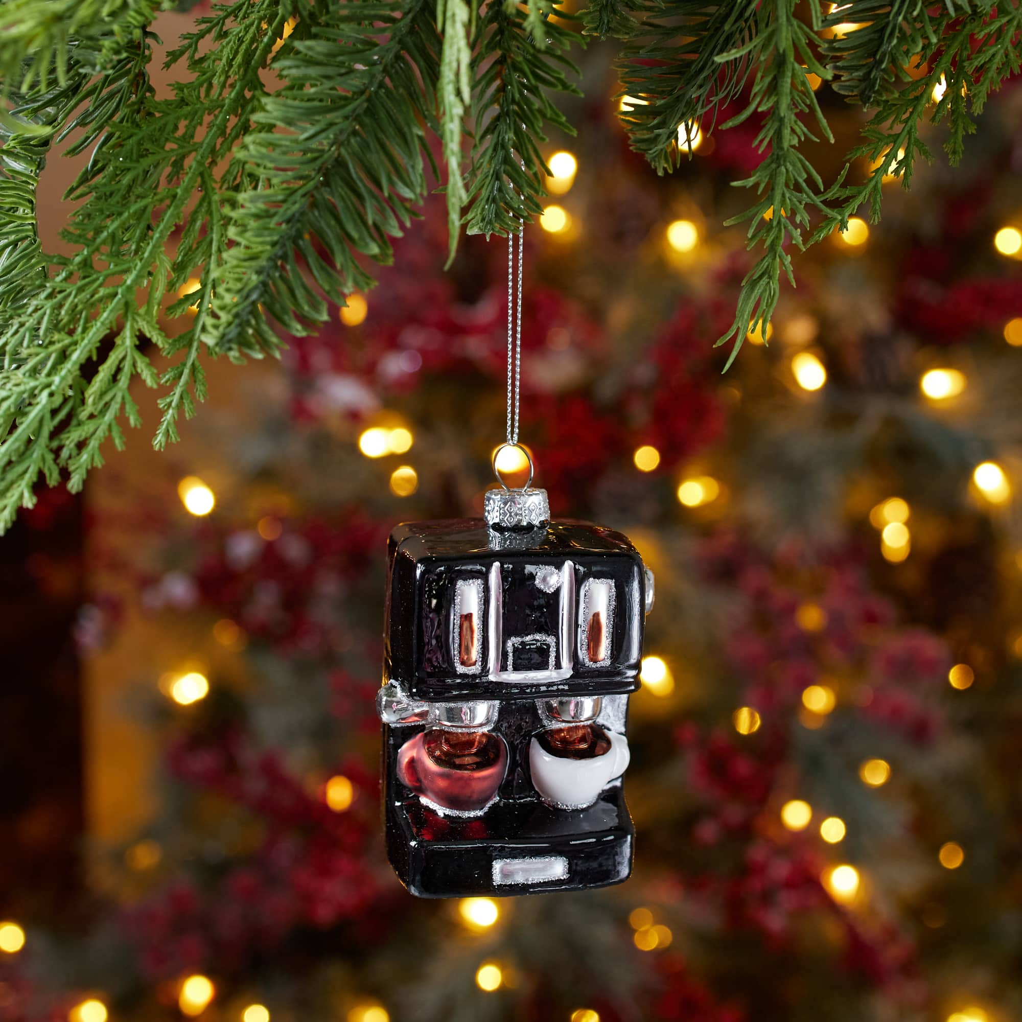 Melrose 3.75" Espresso Machine Glass Ornaments, 12ct.