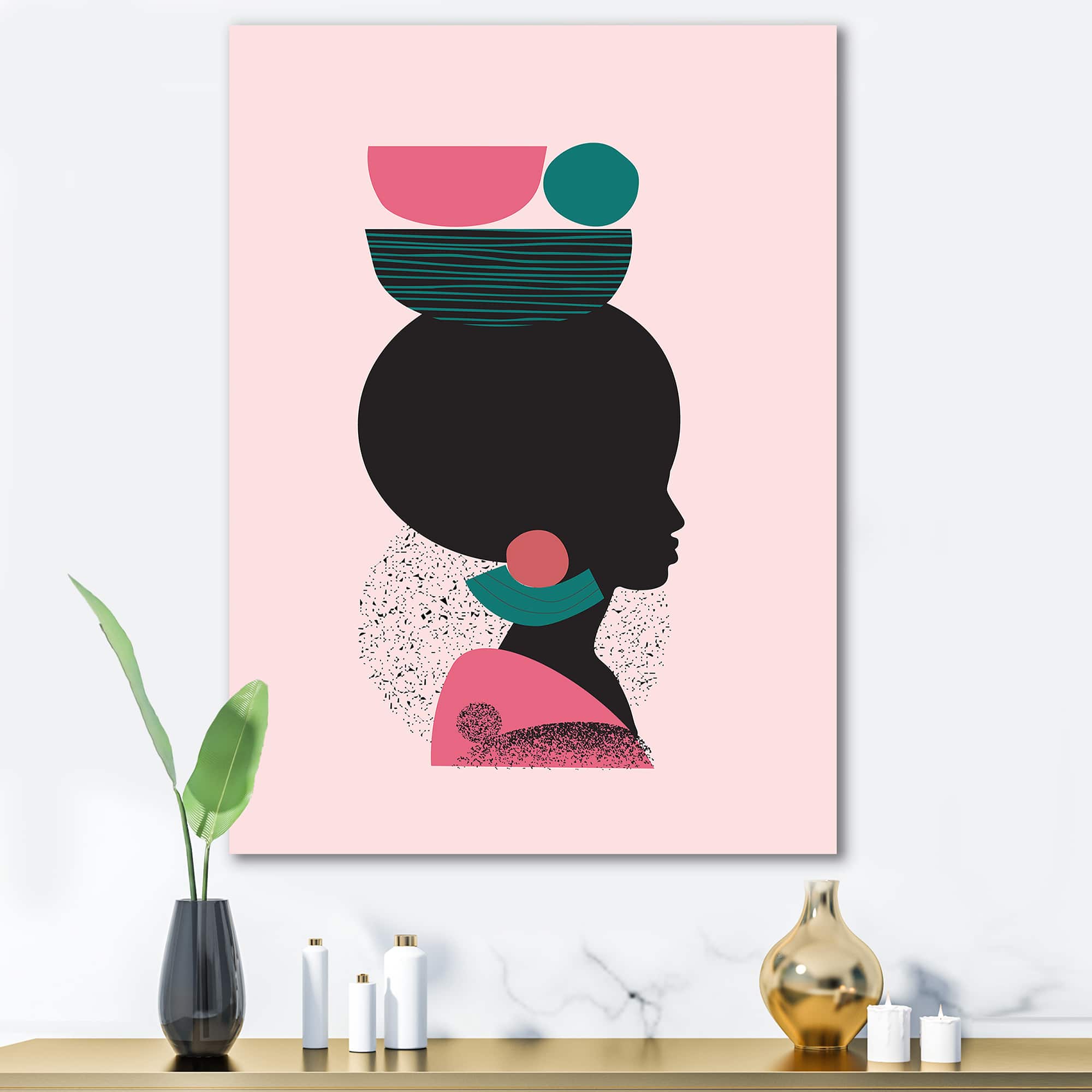 Designart - Ethnic Geometric Silhouette of African American II - Modern Canvas Wall Art Print