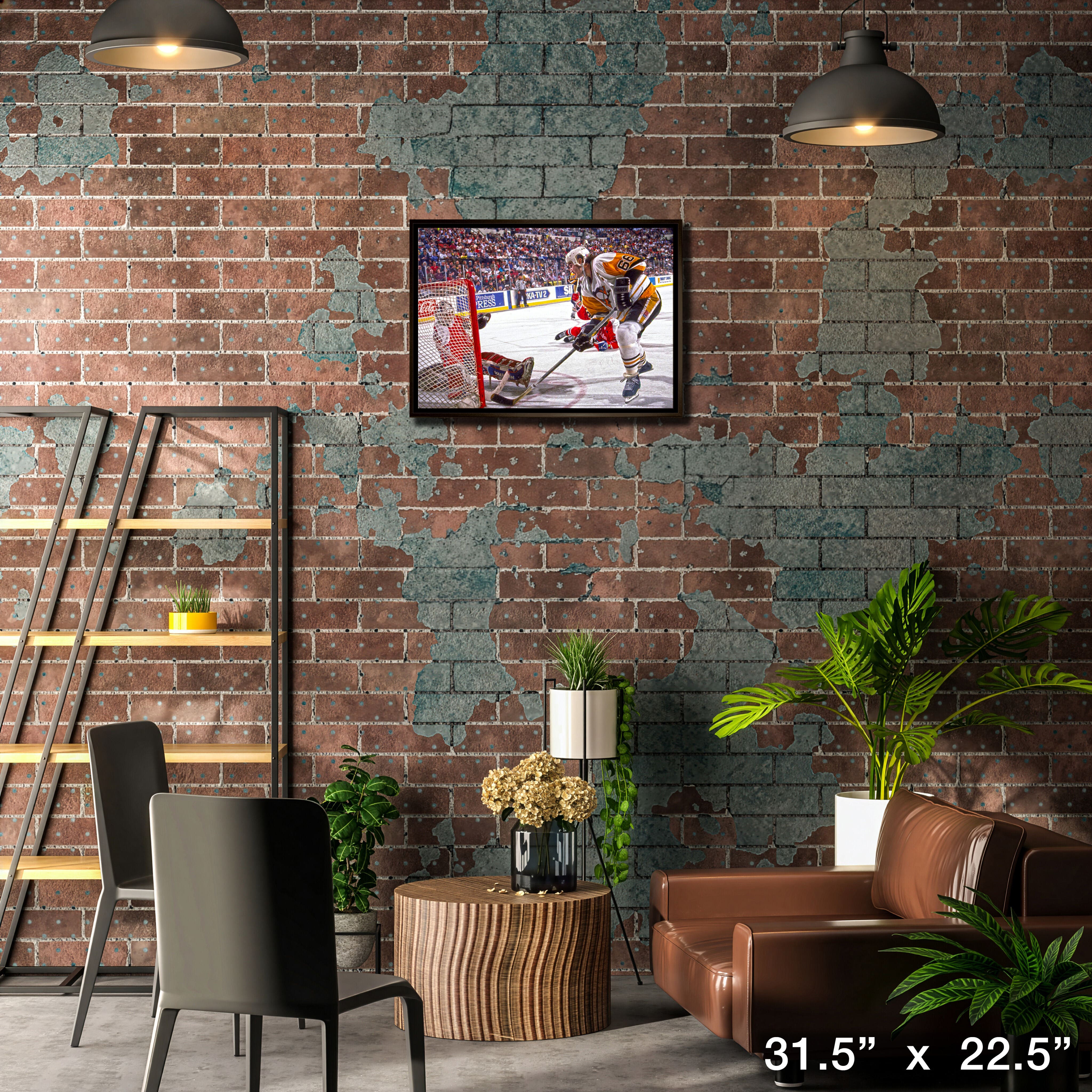 Mario Lemieux 20" x 29" Canvas Framed Penguins vs Capitals-H 31.5" x 22.5"