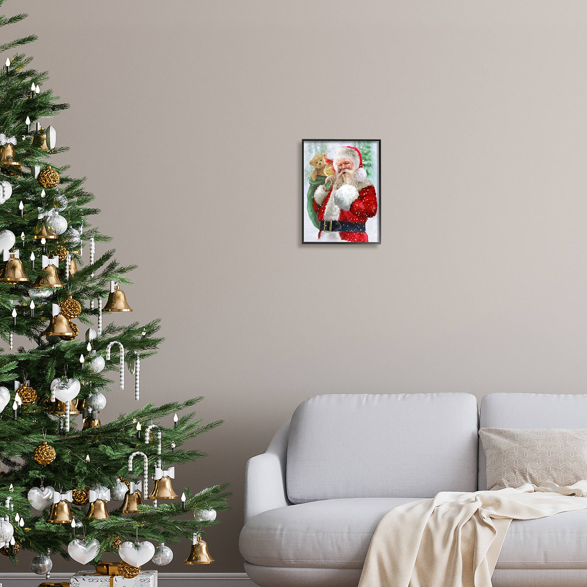 Stupell Industries Jolly Shh Santa Claus Gift Sack Framed Giclee Art