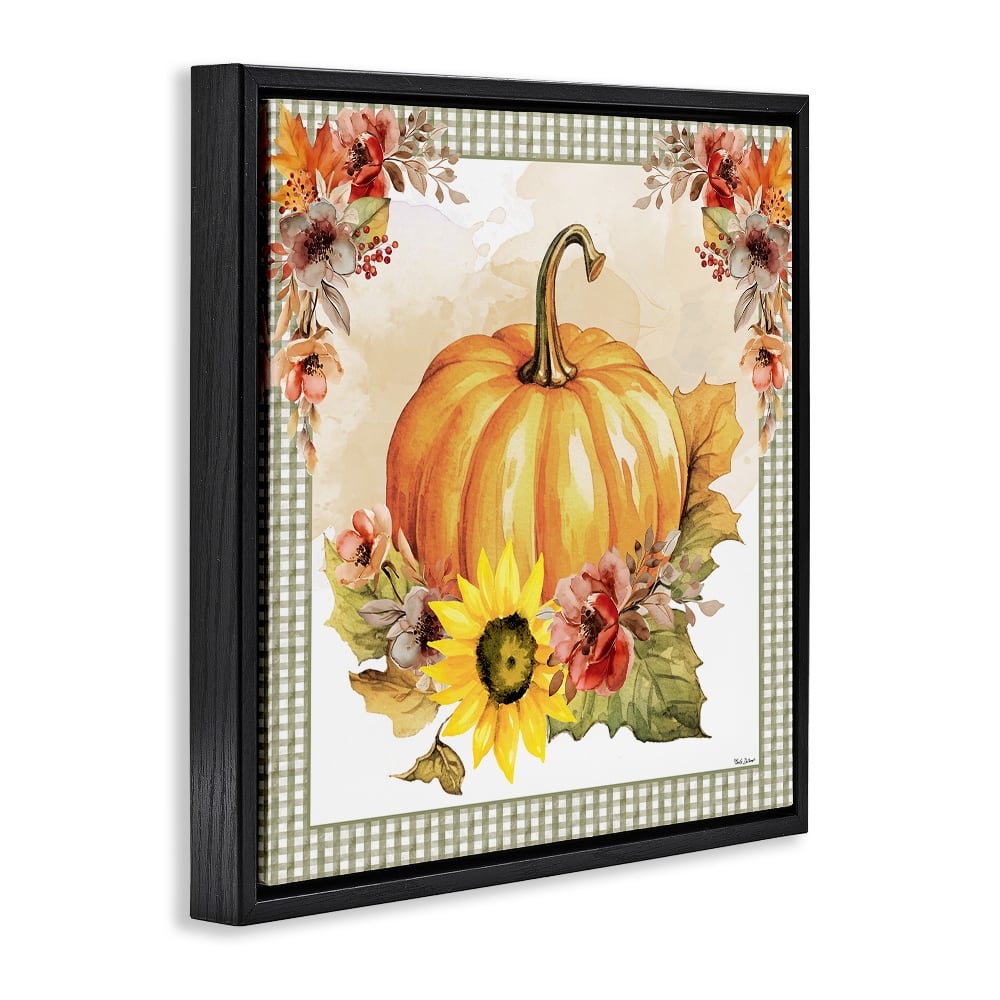 Stupell Industries Pumpkin with Flower Accent Floater Framed Art