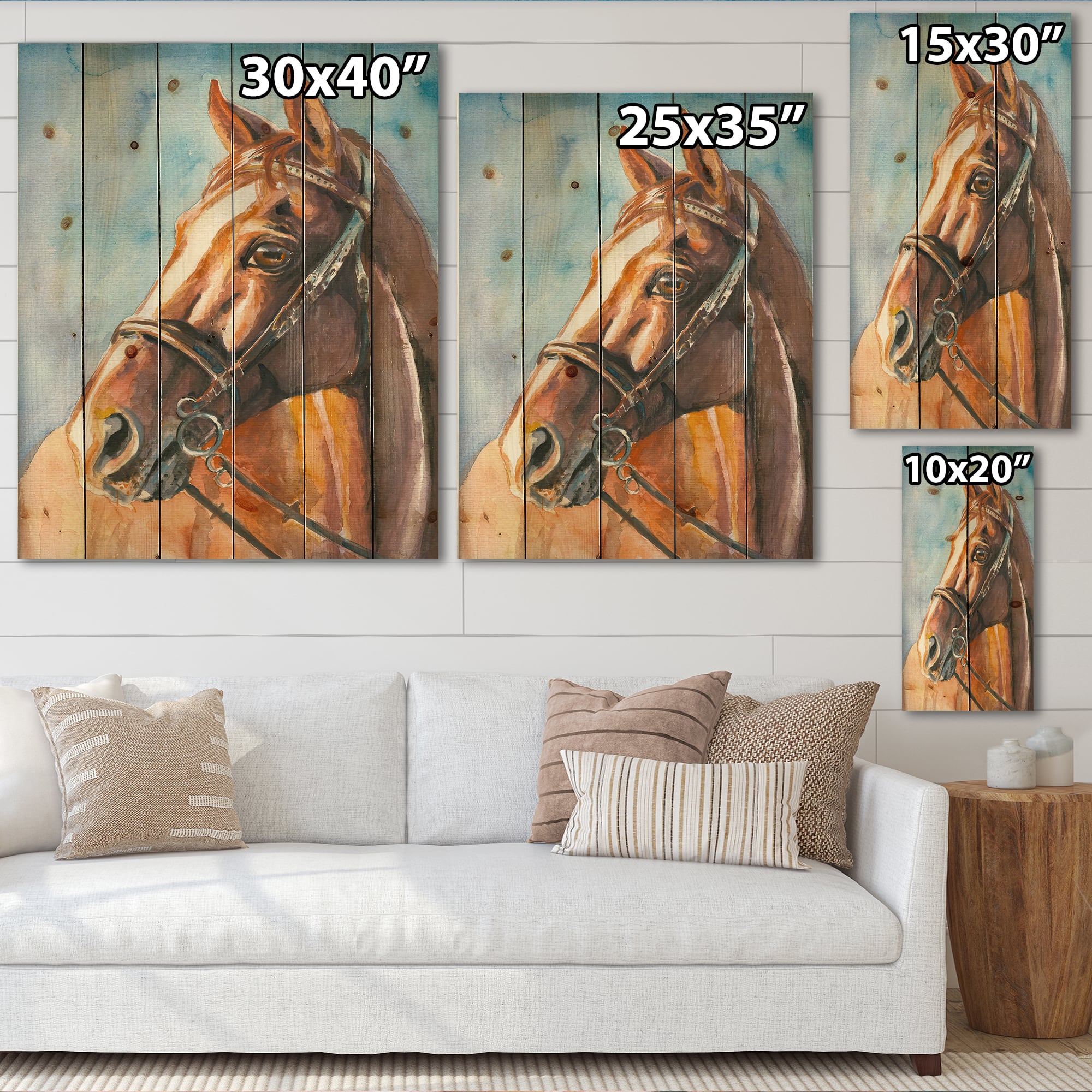 Designart - Portrait of A Brown Horse - Farmhouse Print on Natural Pine Wood