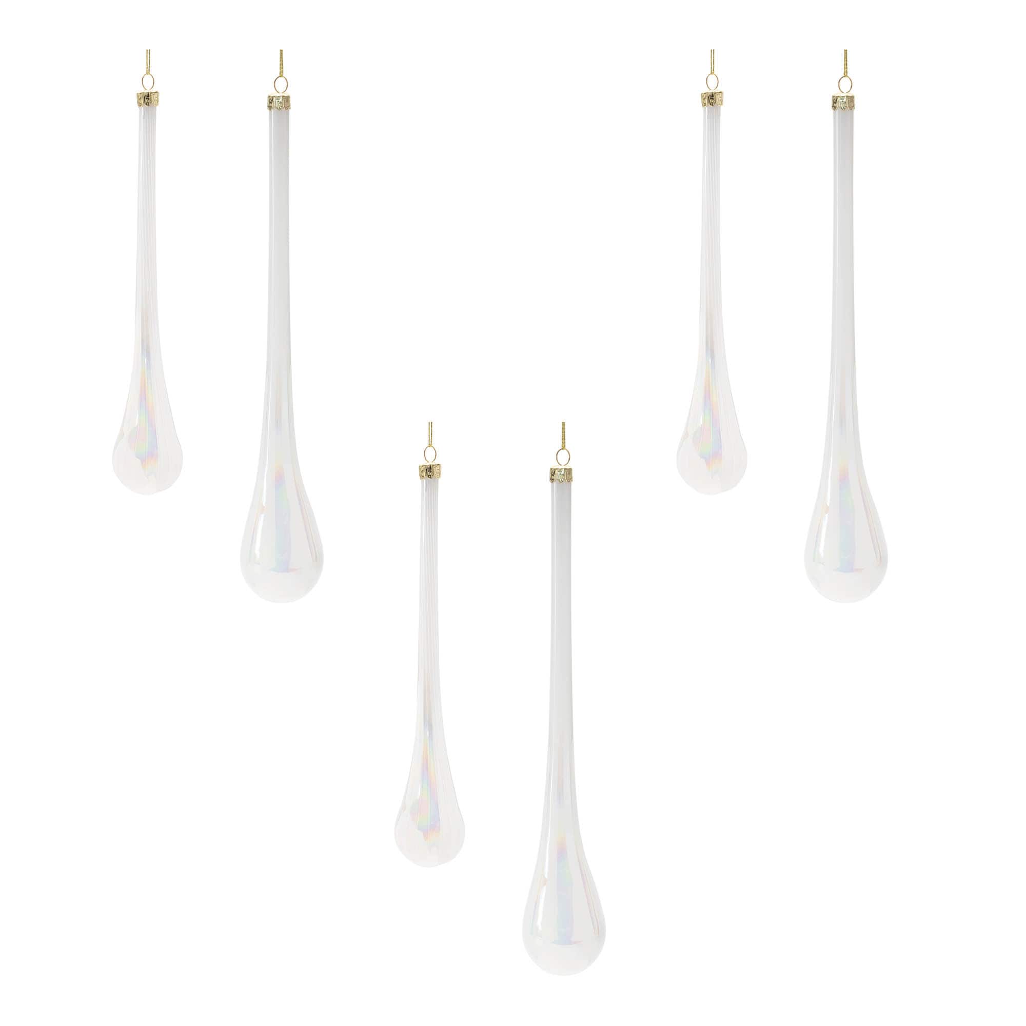Iridescent Glass Drop Christmas Ornaments Set