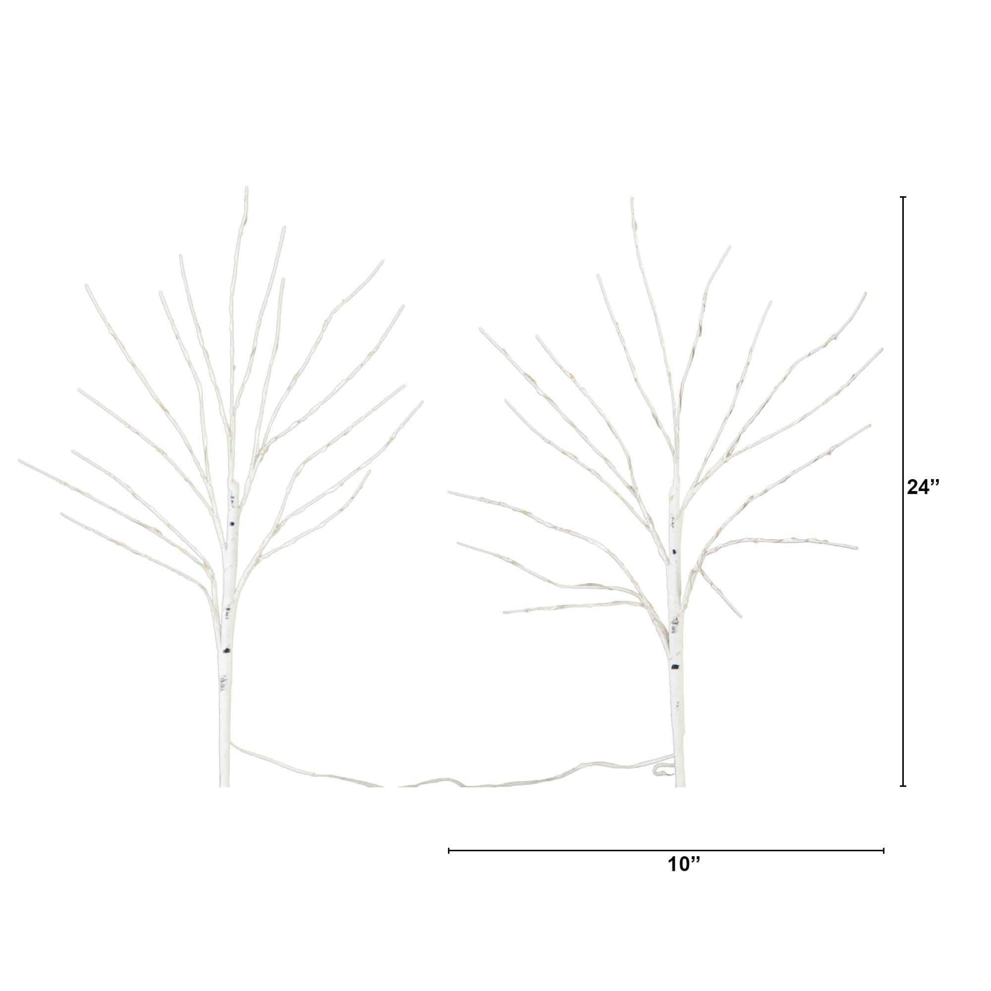 2 Pack 24in. Pre-Lit Artificial White Birch Branches, Warm White LED Lights