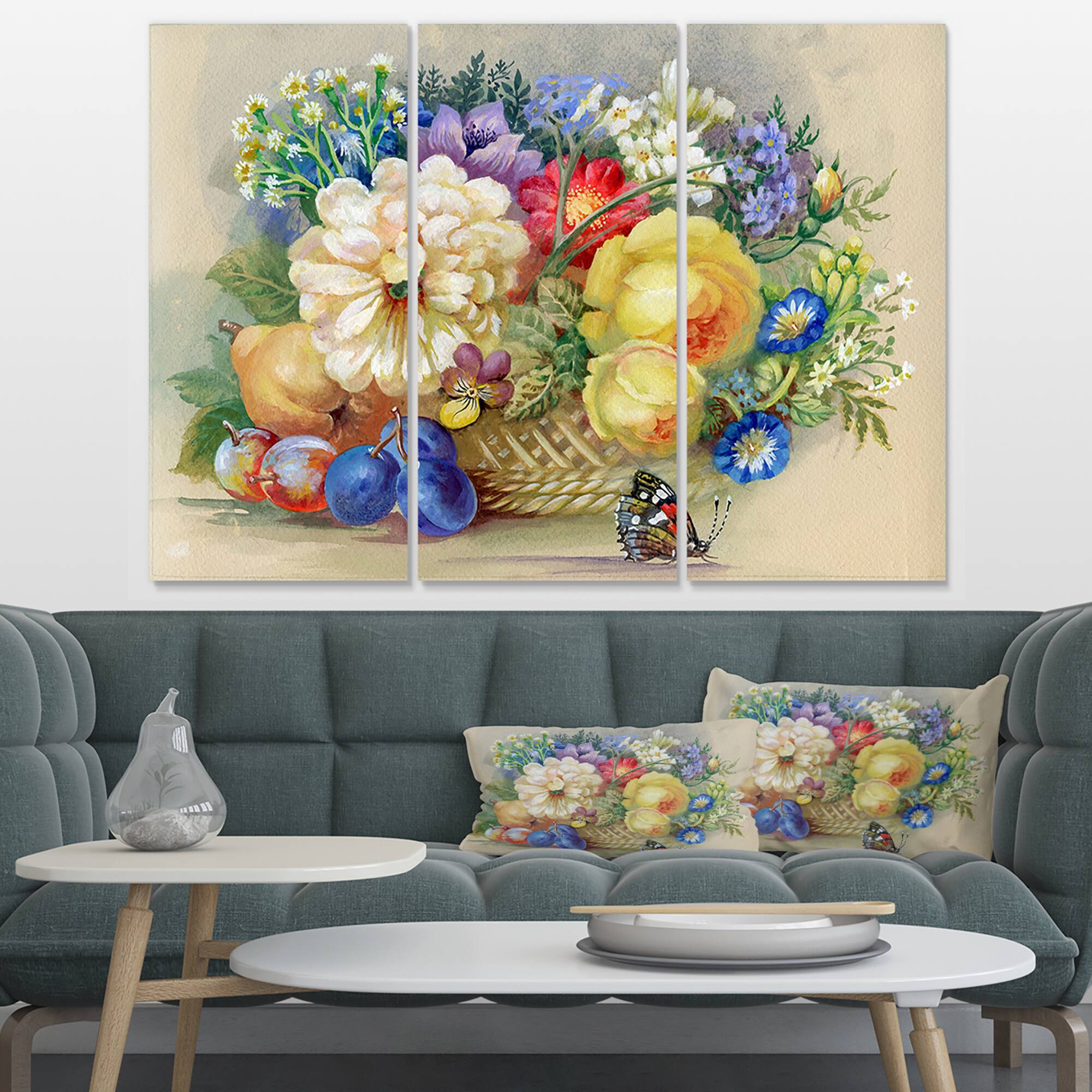 Designart - Bunch of Flowers and Fruits - Large Floral Wall Art Canvas