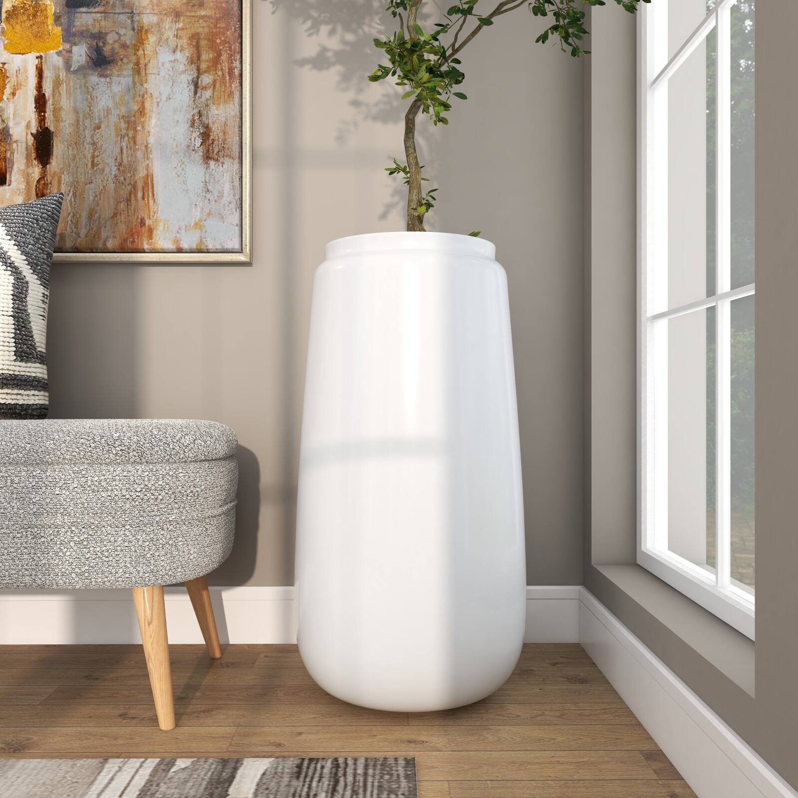 30" Tall White Floor Vase