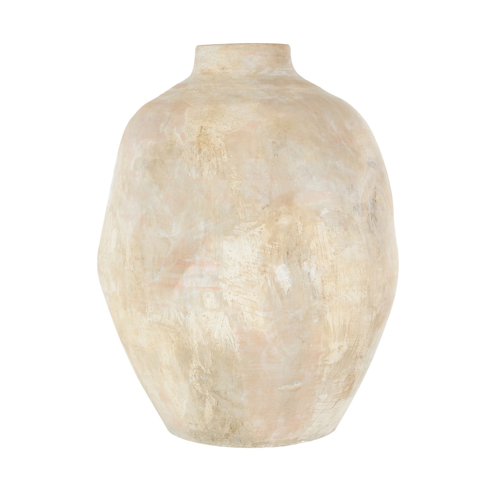 14.5" Beige & Shades of Pink Antique Wide Ceramic Vase