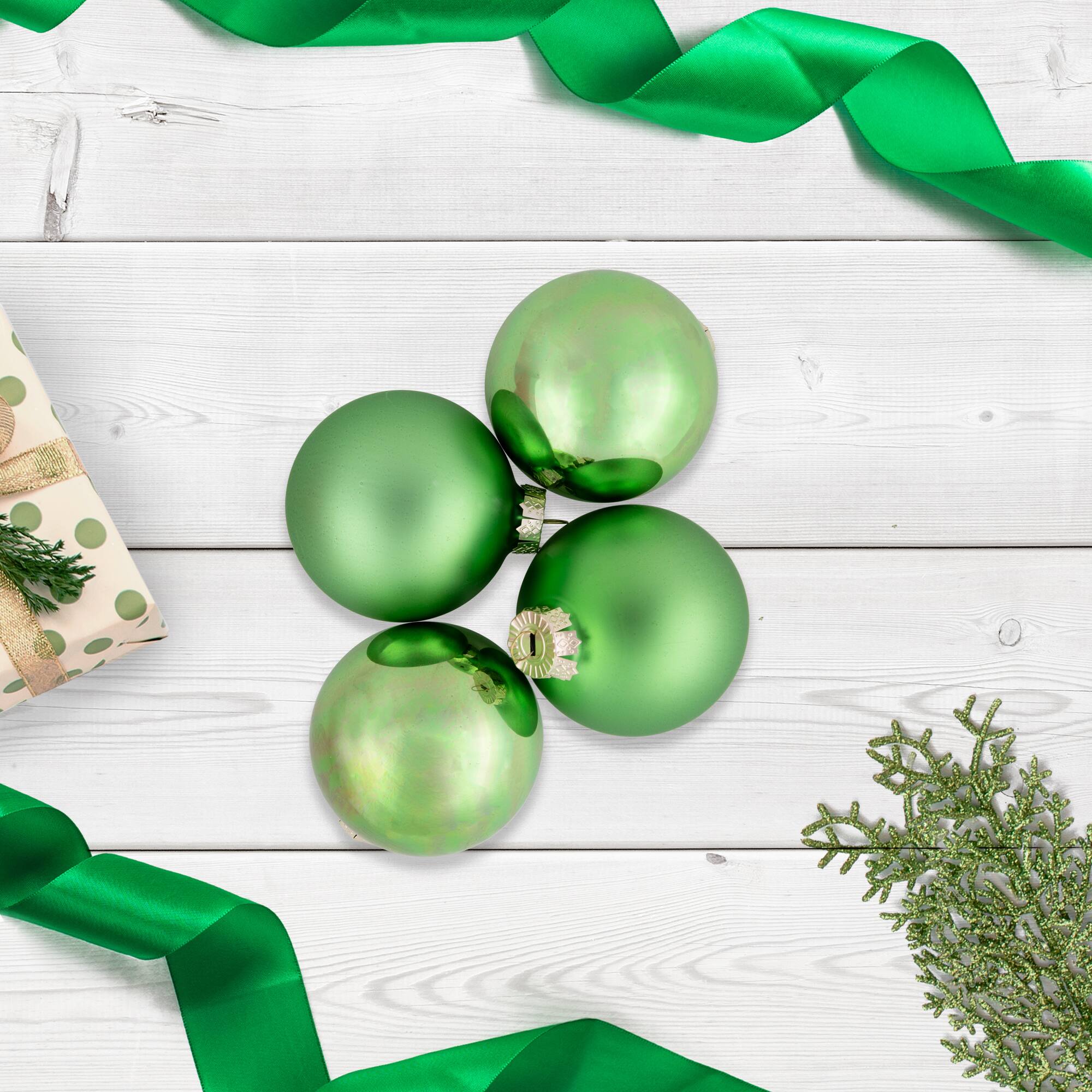 6ct. 3" Shiny & Matte Green Glass Ball Ornaments