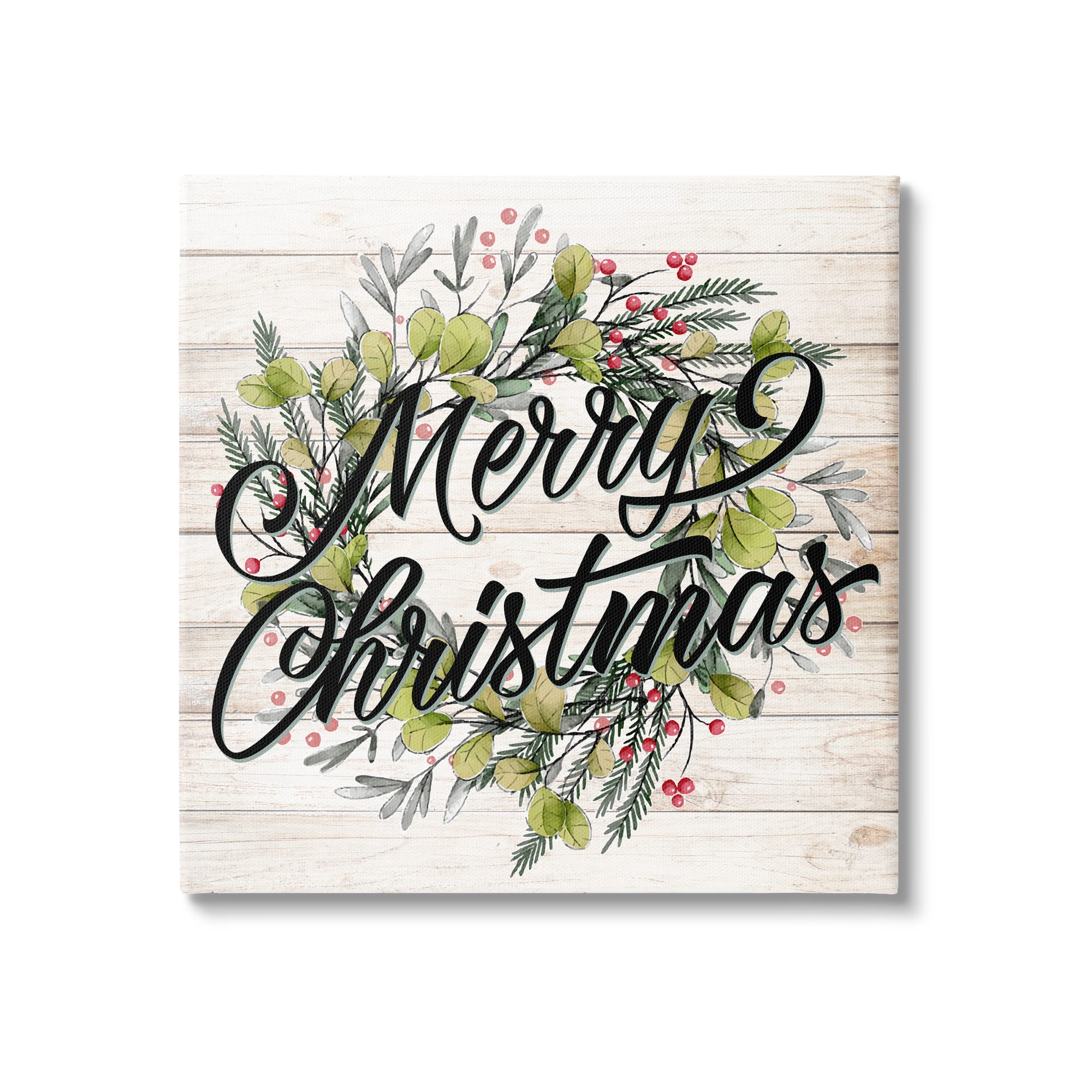 Stupell Industries Merry Christmas Botanical Wreath Canvas Wall Art