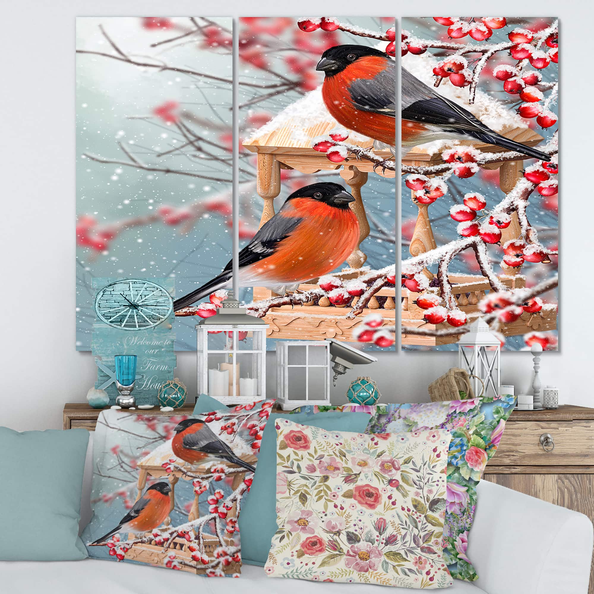 Designart - Two Chickadee Sit On A Snow-Covered Branch