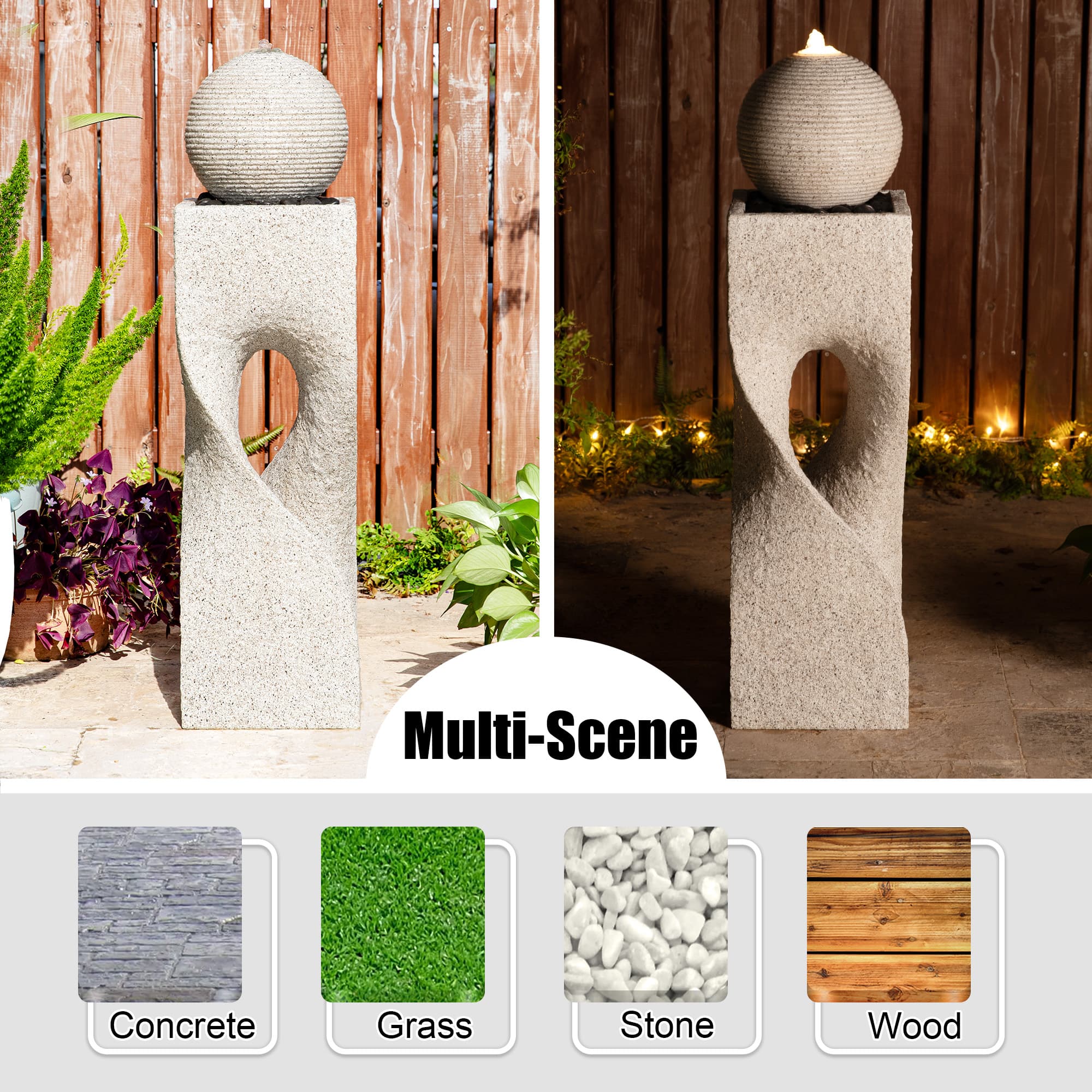 Glitzhome® 36.5" LED Modern Faux Terrazzo Geometric Outdoor Fountain
