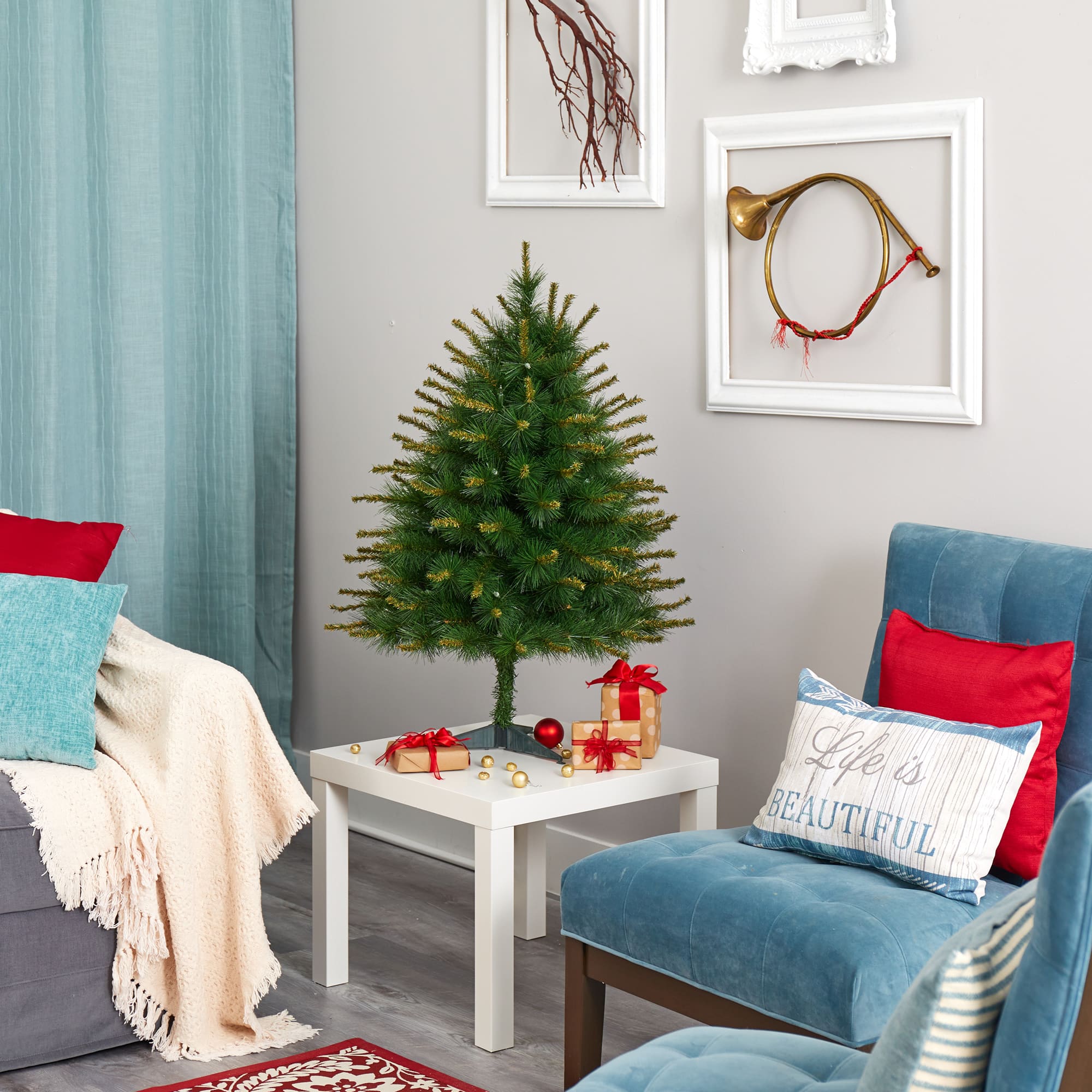 3ft. Pre-Lit New England Pine Artificial Christmas Tree, Clear LED Lights