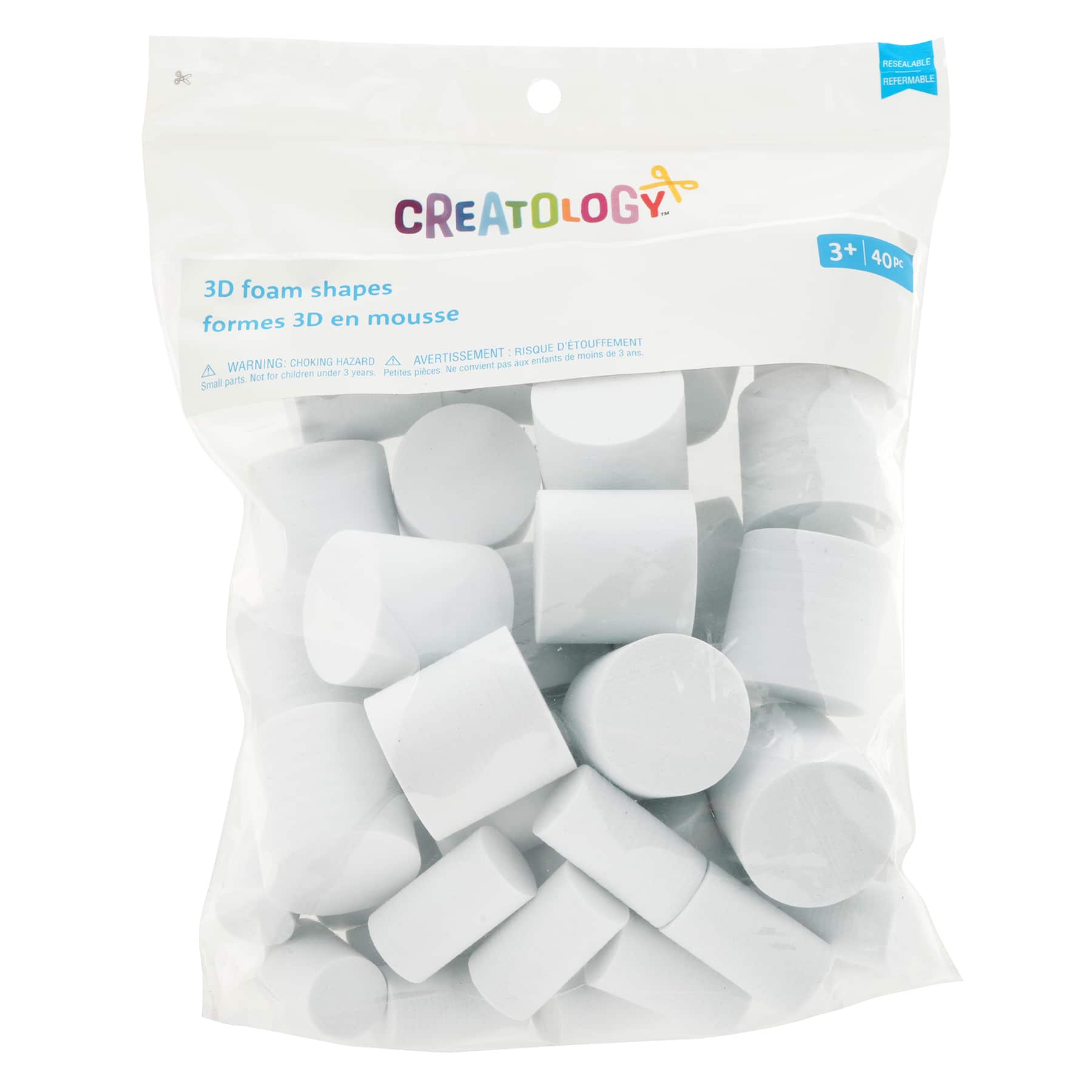 12 Packs: 40 ct. (480 total) White 3D Foam Cylinders by Creatology™