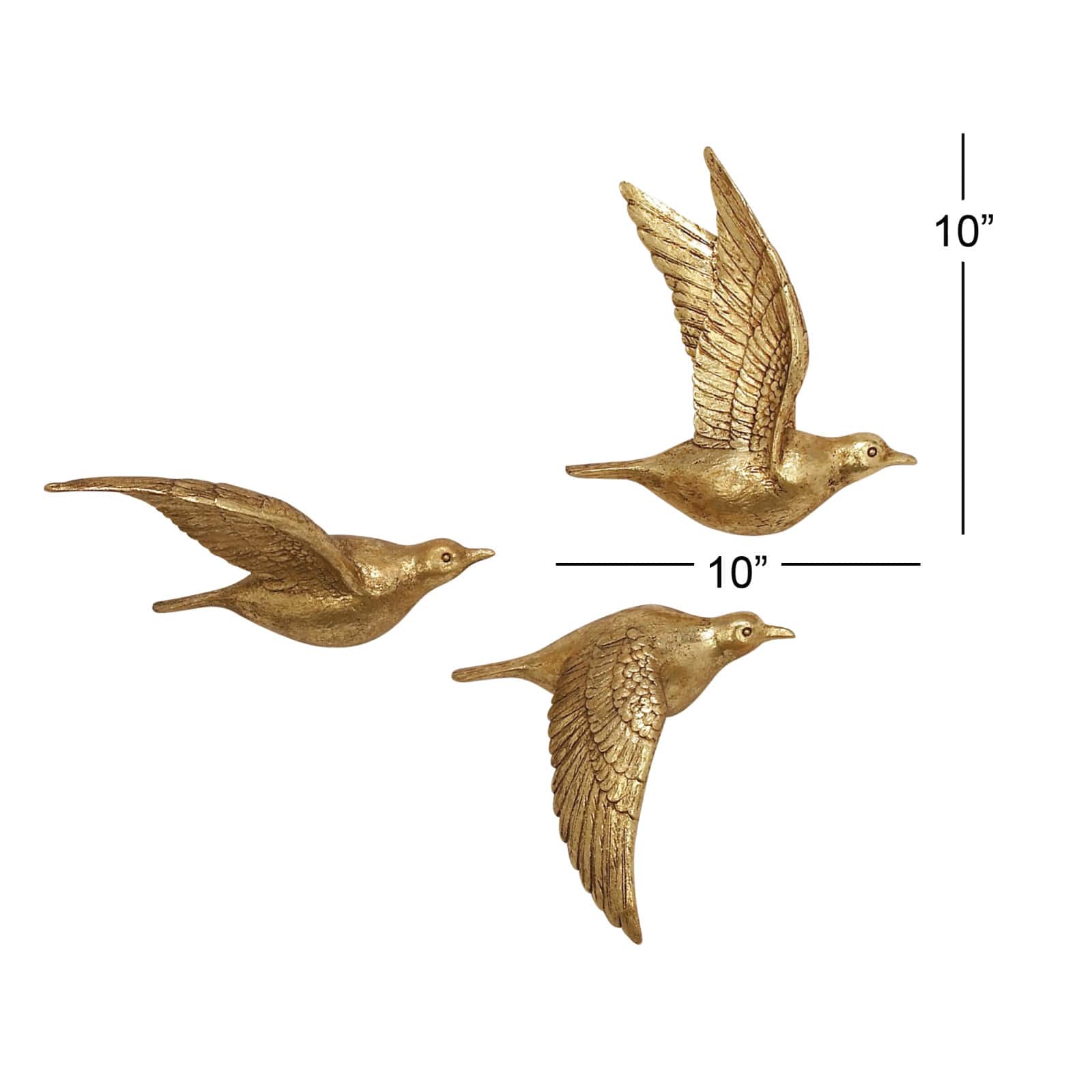 Gold Polystone Coastal Birds Wall Decor Set